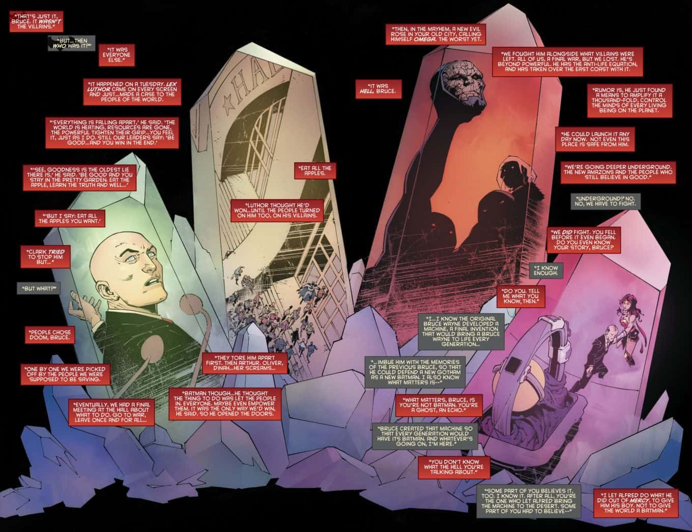 Batman Last Knight On Earth, comic book panel, bald man in green, HD Desktop Wallpaper