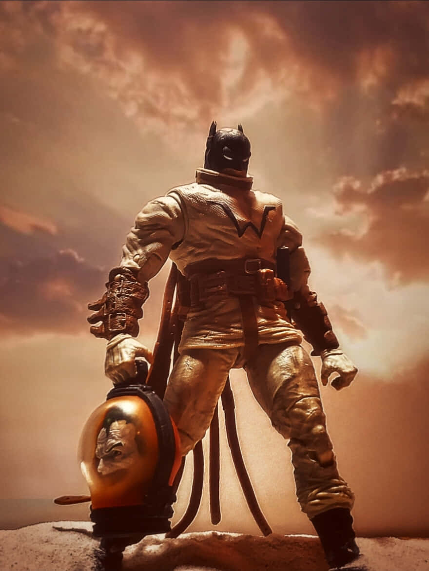 Batman Last Knight On Earth, glowing orange lantern, dusty desert landscape, SD Phone Wallpaper