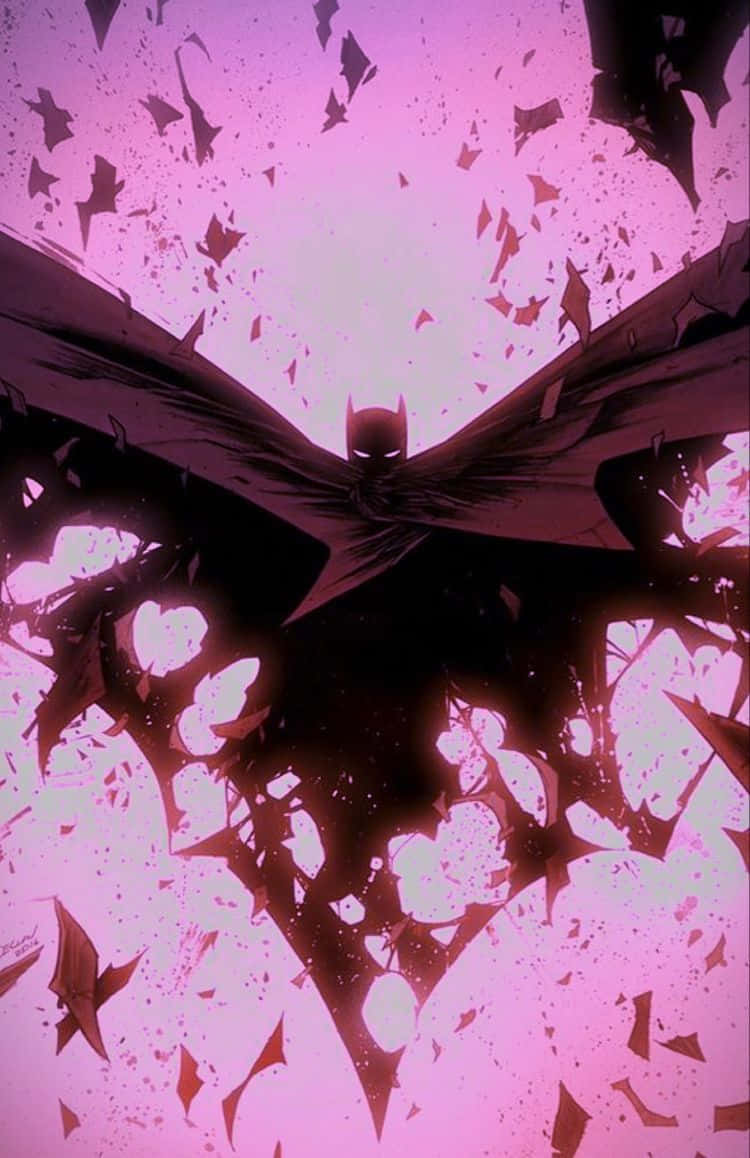 Batman, shattered glass, vibrant pink sky, SD Phone Wallpaper