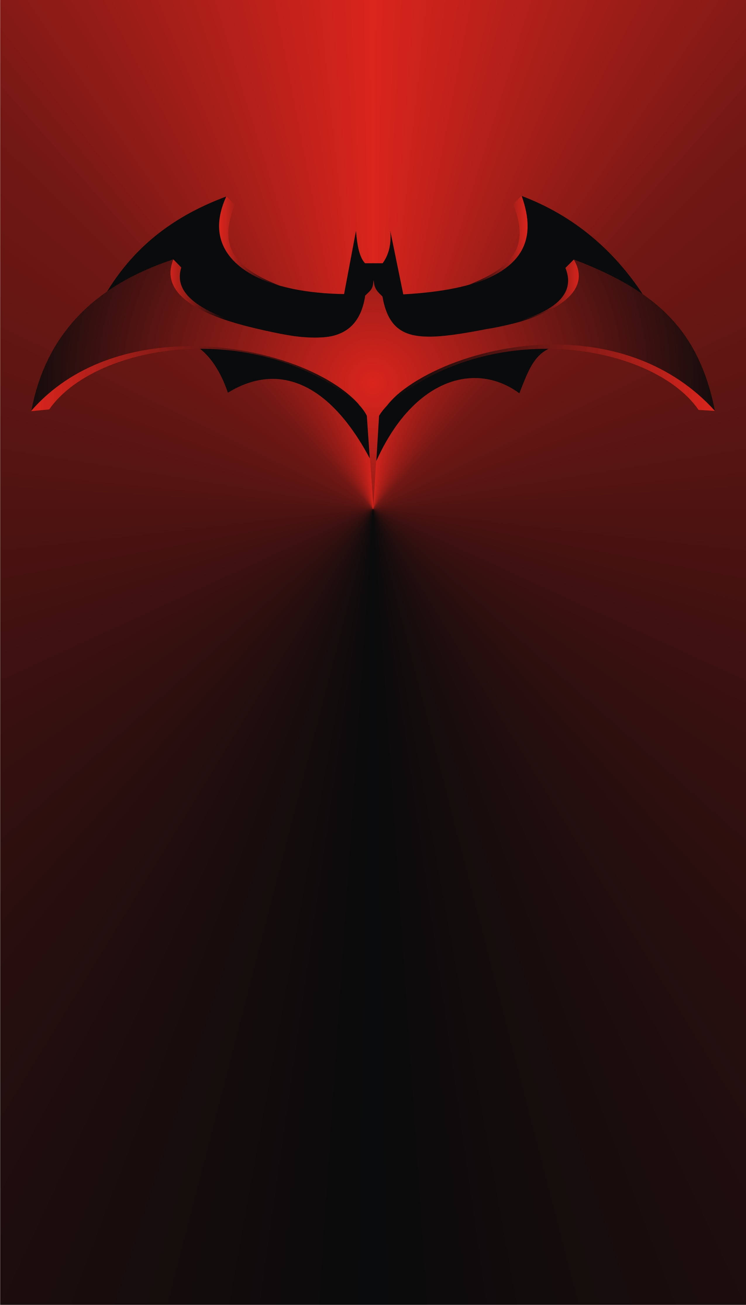 metallic red, batman logo, iphone, 4K Phone Wallpaper