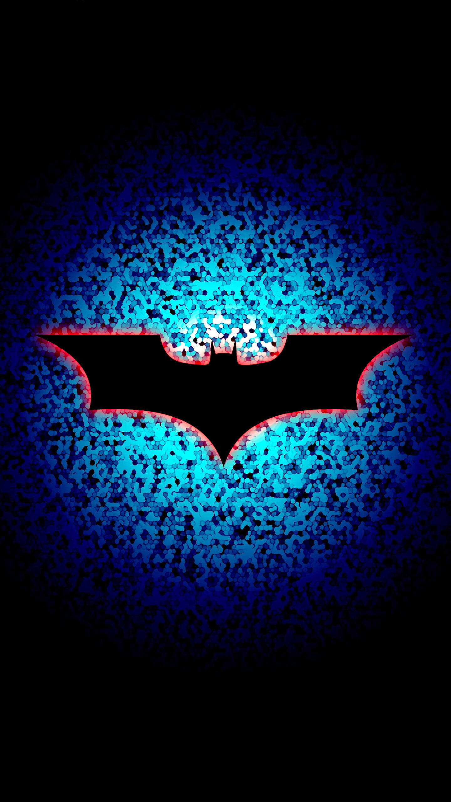 blue mosaic batman logo, iPhone, glowing blue, 2K Phone Wallpaper