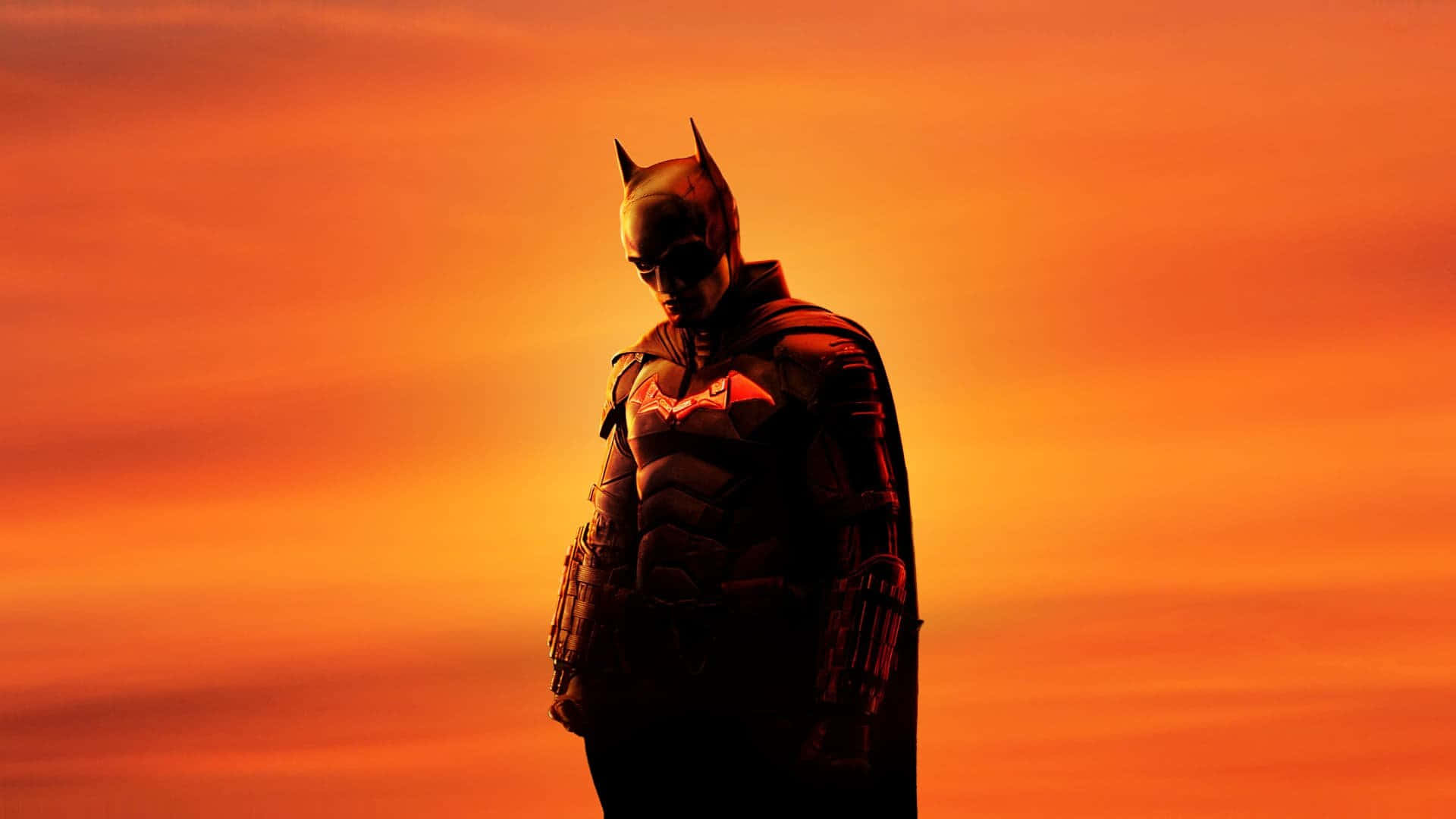 Batman, silhouette, fiery orange sunset sky, Full HD Desktop Wallpaper