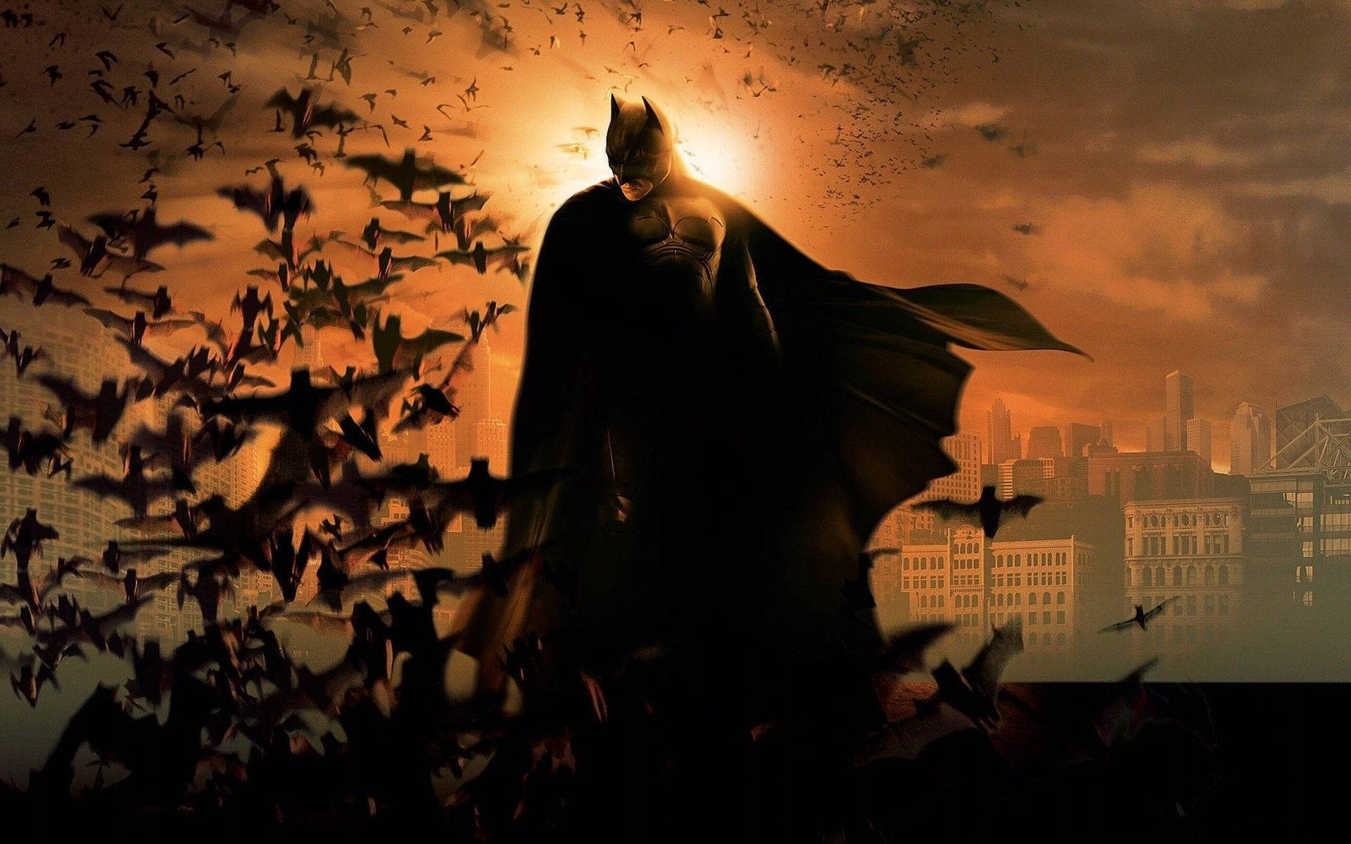 Batman, sunset, city skyline, Full HD Desktop Wallpaper