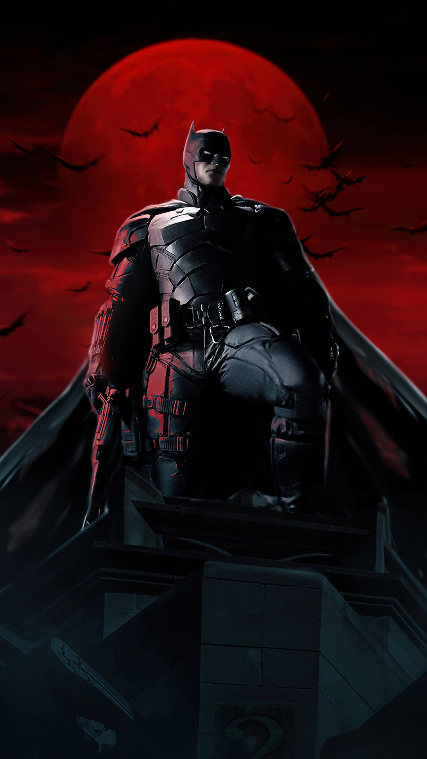Batman, red moon, rooftop, Full HD Phone Wallpaper