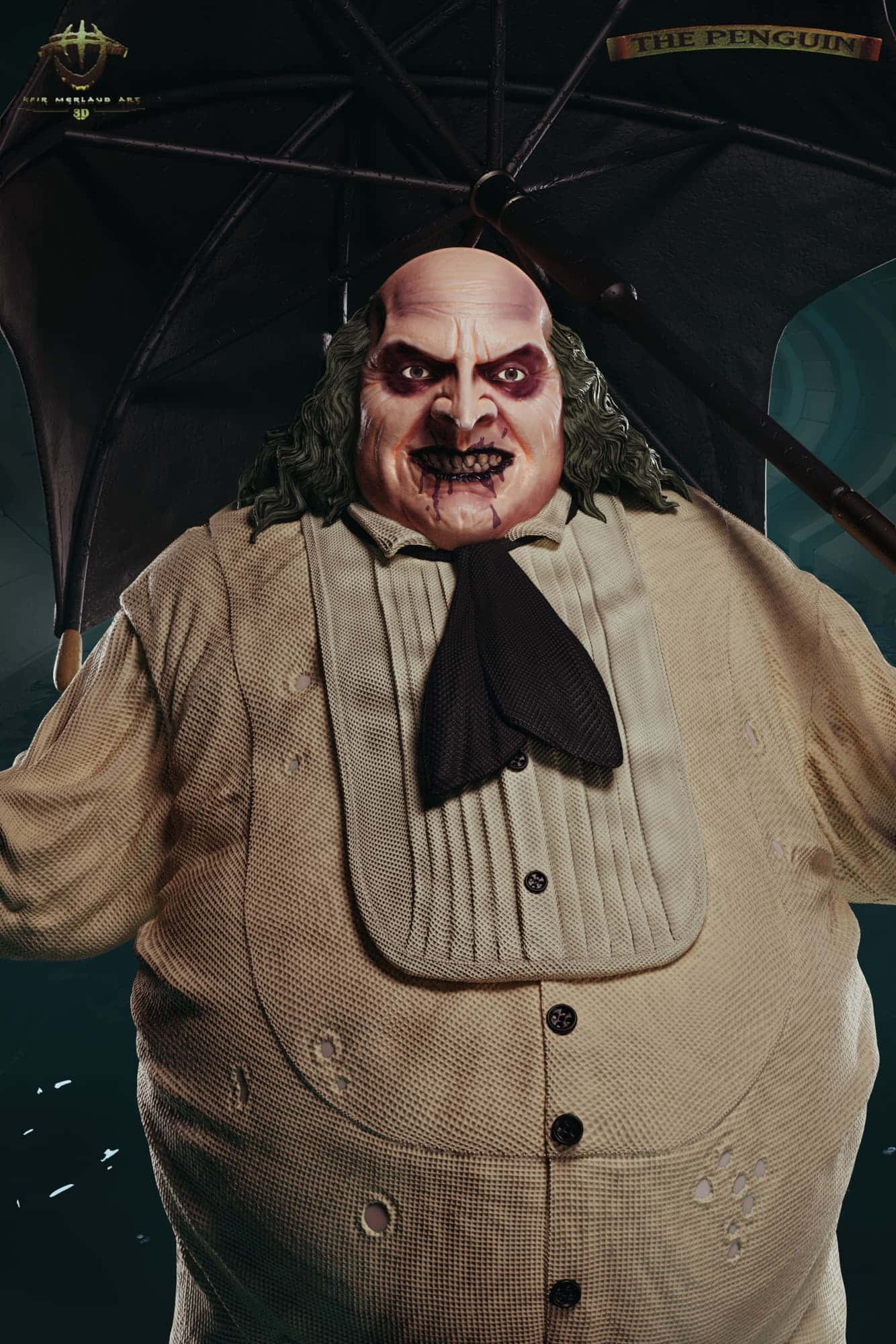 Batman, The Penguin, black umbrella, Full HD Phone Wallpaper
