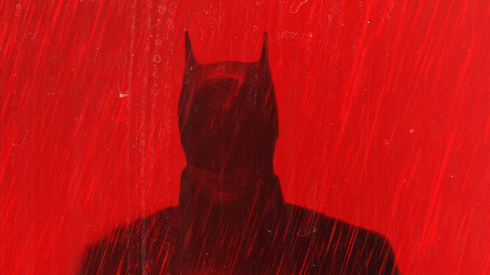 Red Shadow Batman, dark Batman silhouette, vivid red rain-splashed backdrop, HD Desktop Wallpaper
