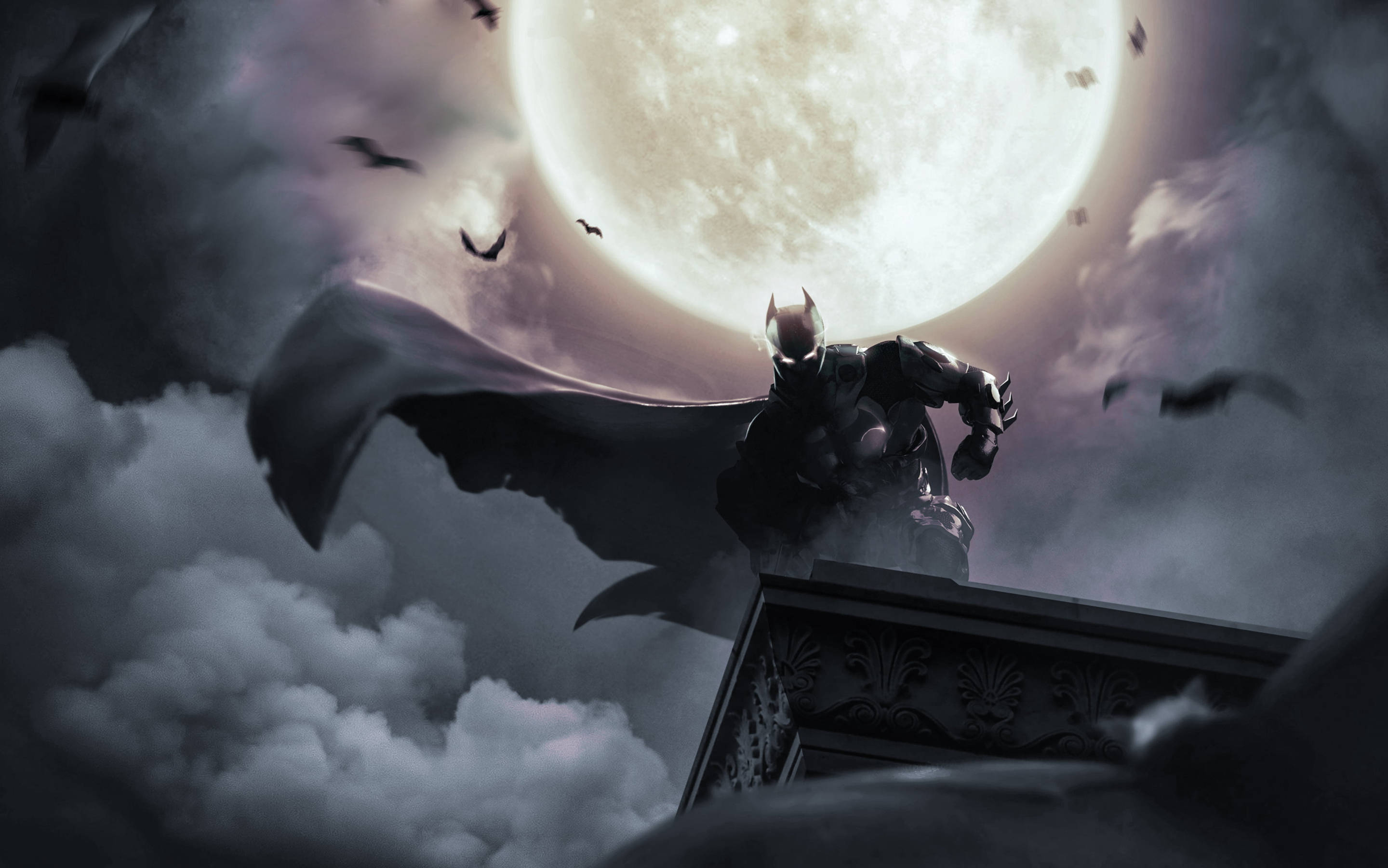 Batman, full moon, bats, 2K Desktop Wallpaper
