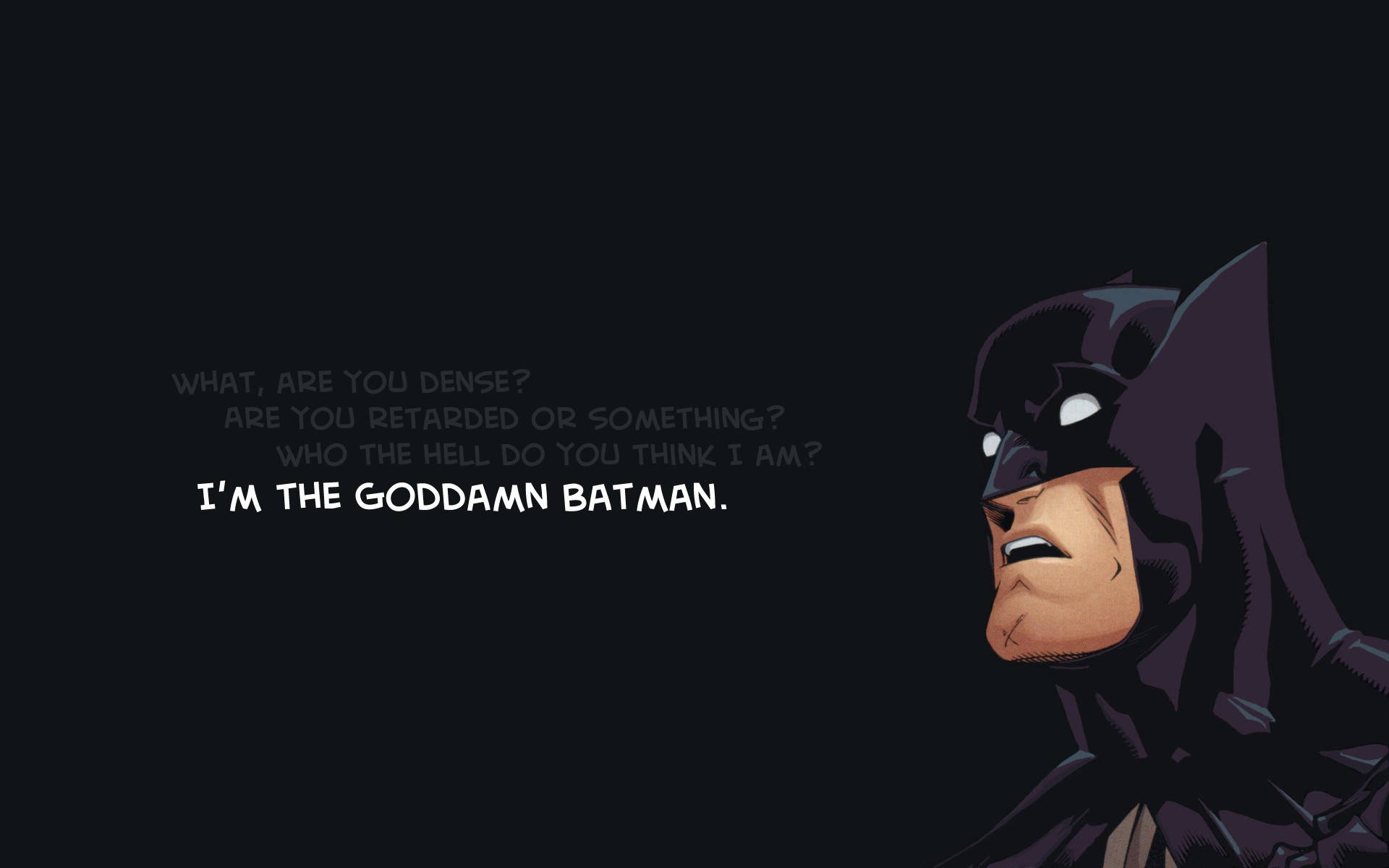 Batman, black background, bold white text, Full HD Desktop Wallpaper