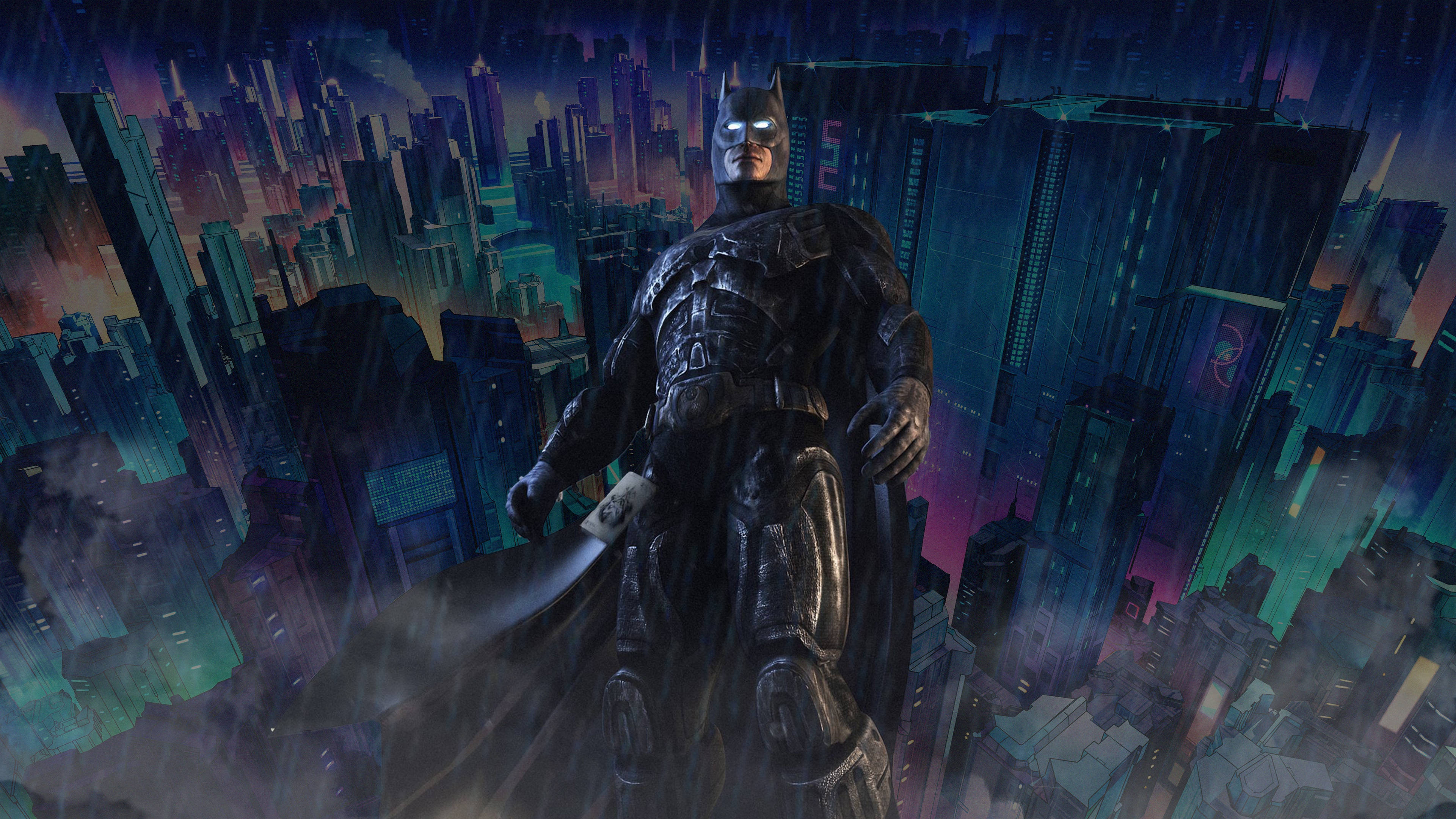 Batman, Gotham, neon cityscape, 4K Desktop Wallpaper