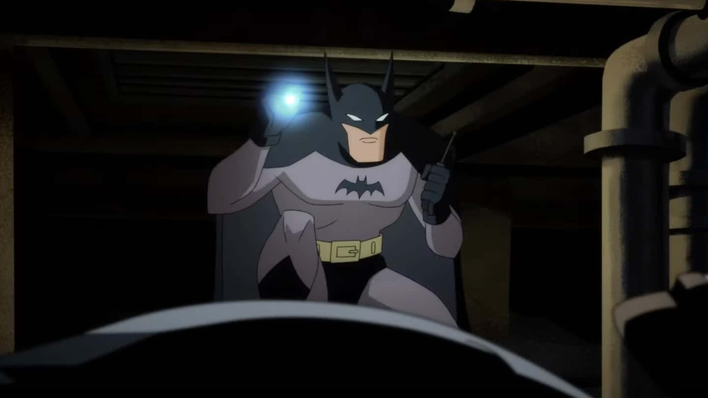 Batman, dimly lit industrial space, glowing flashlight, HD Desktop Wallpaper
