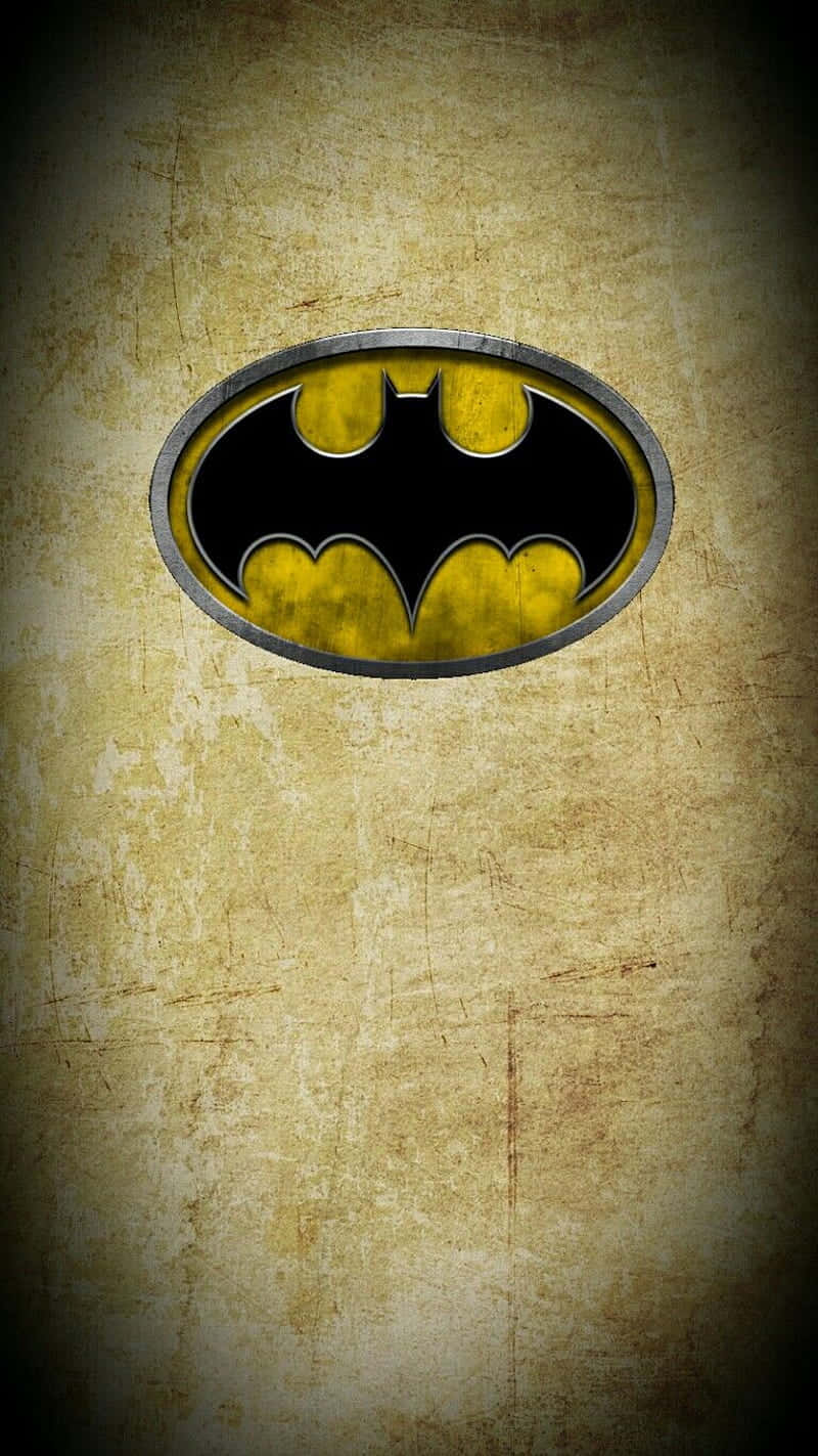 Batman Symbol, black and yellow, textured beige wall, HD Phone Wallpaper