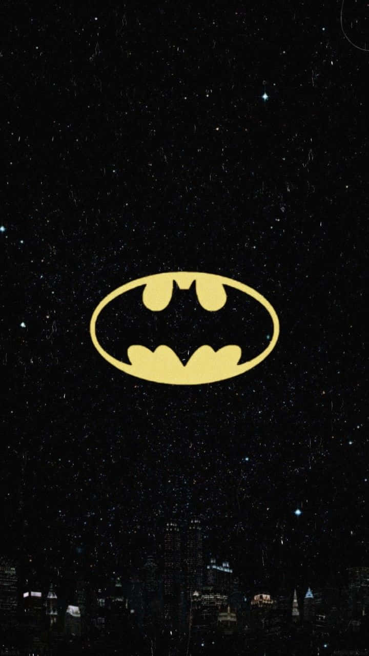 Batman Symbol, starry night sky, dark cityscape, SD Phone Wallpaper