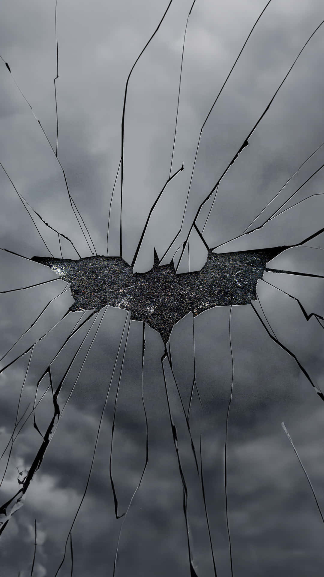 cracked glass, batman symbol, shattered glass window, Full HD Phone Wallpaper