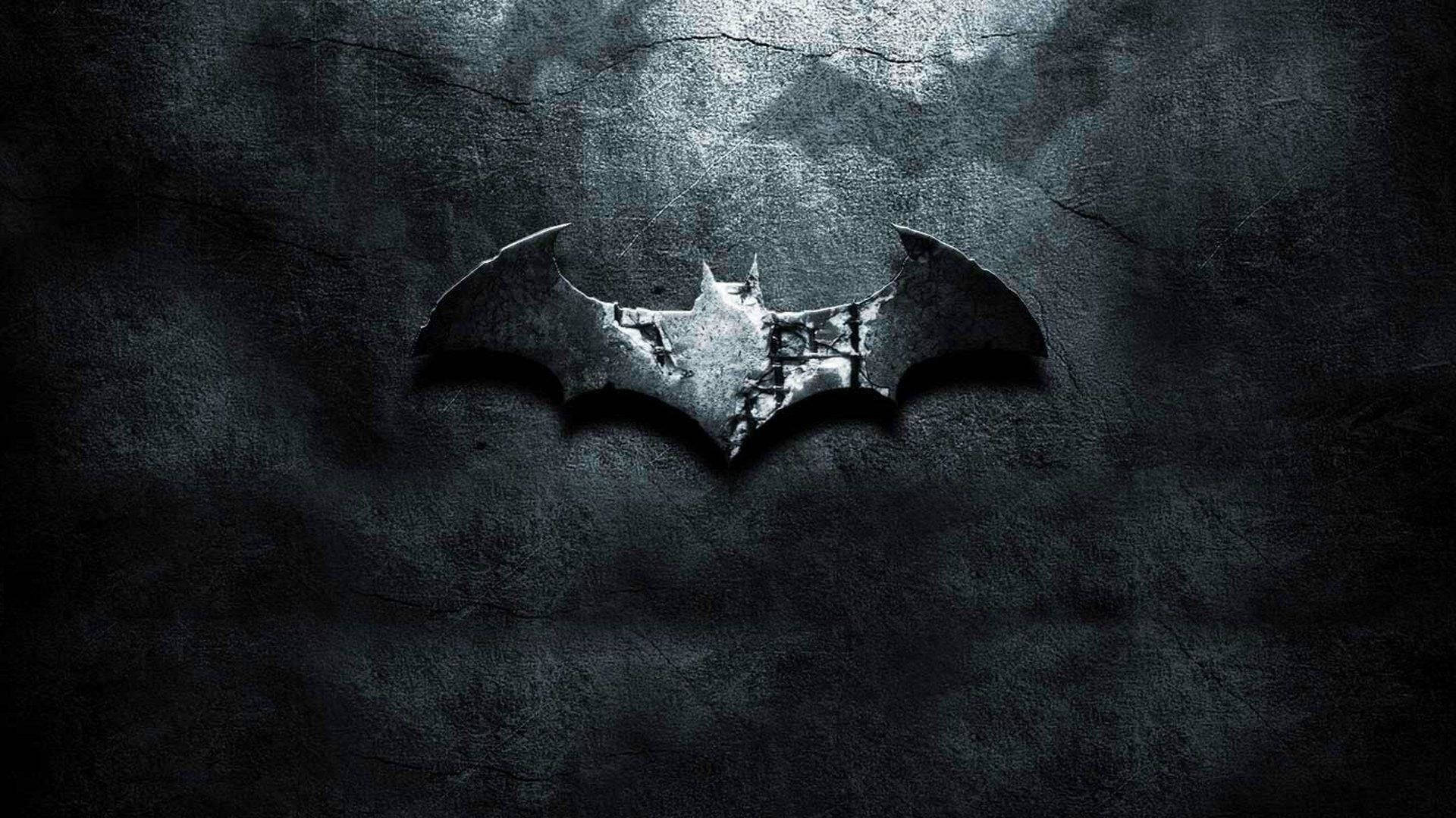Batman Symbol, hard stone, cracked dark stone wall, Full HD Desktop Wallpaper