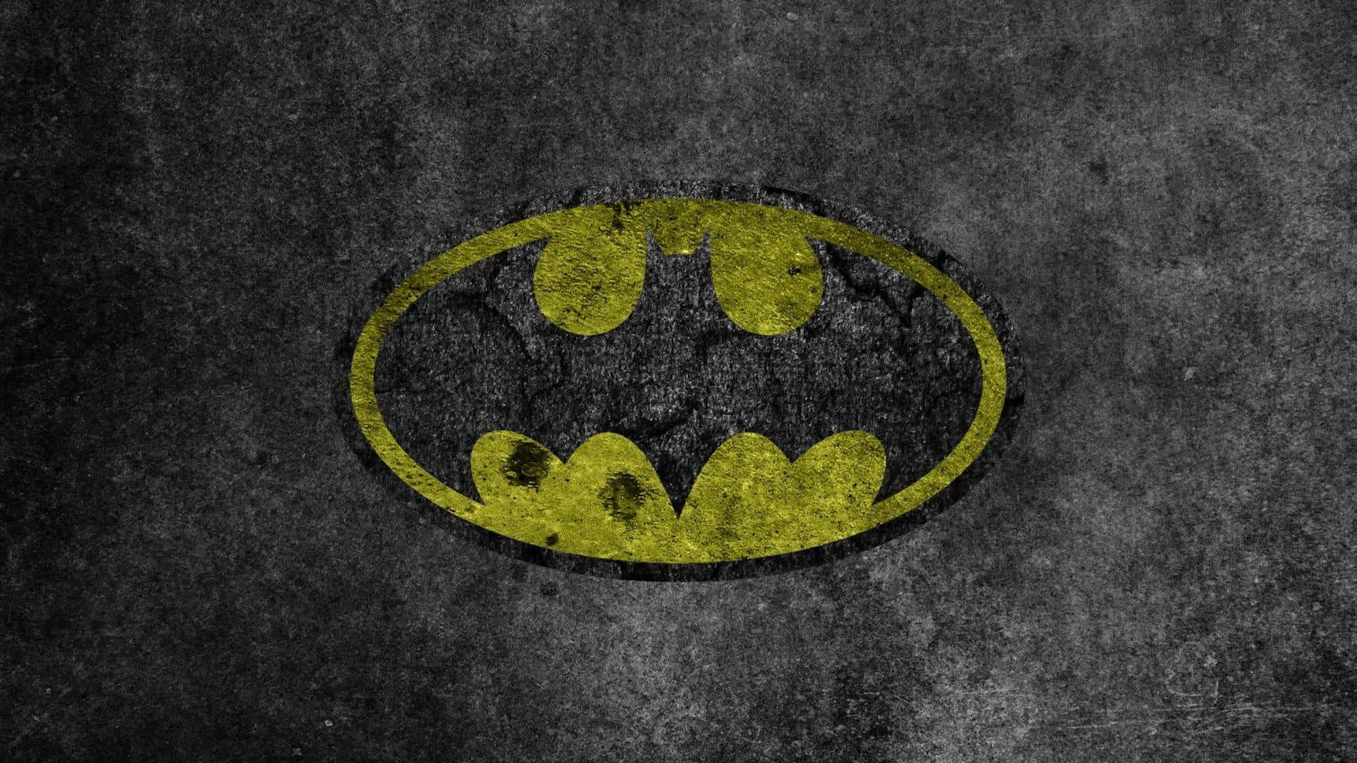 Batman, bat symbol, dark gray concrete wall, Full HD Desktop Wallpaper