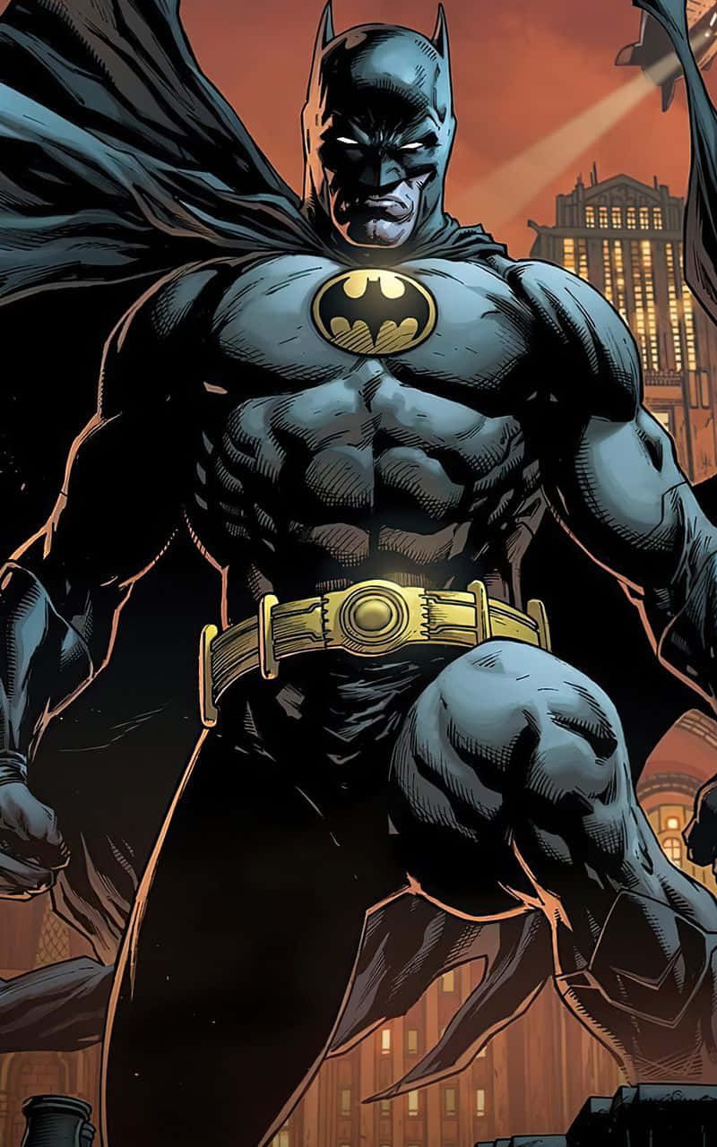 Batman, glowing orange city skyline, dusk, HD Phone Wallpaper