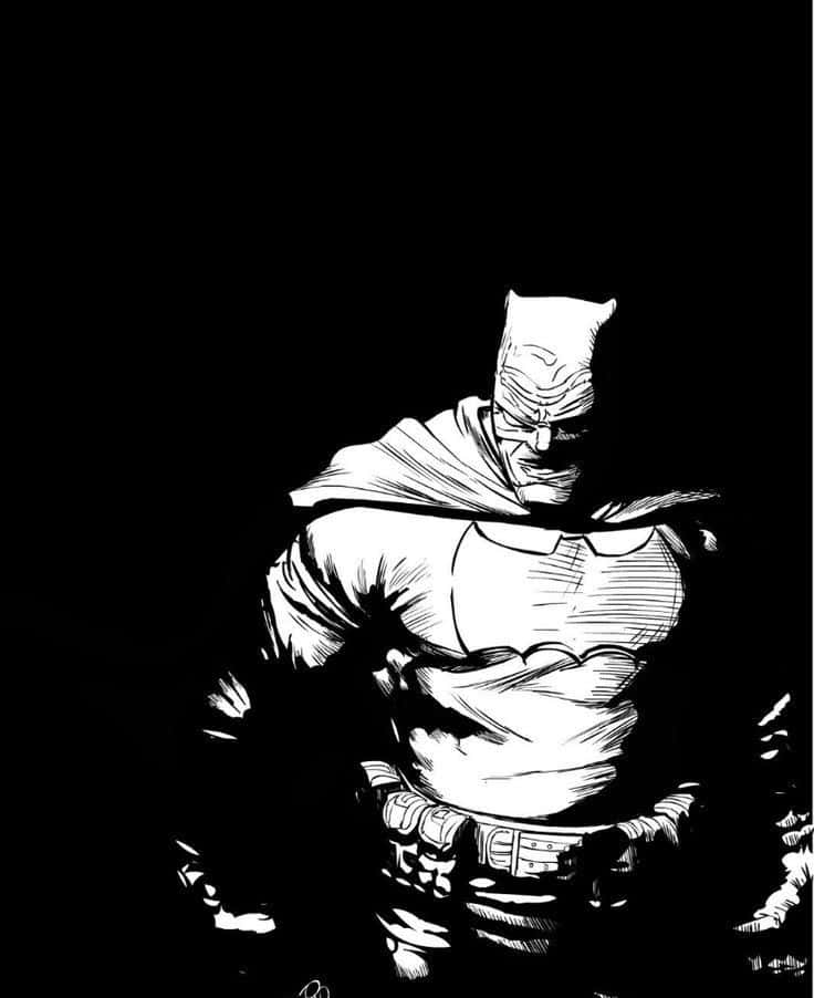 Batman The Dark Knight Returns, stark black and white, grim expression, SD Phone Wallpaper