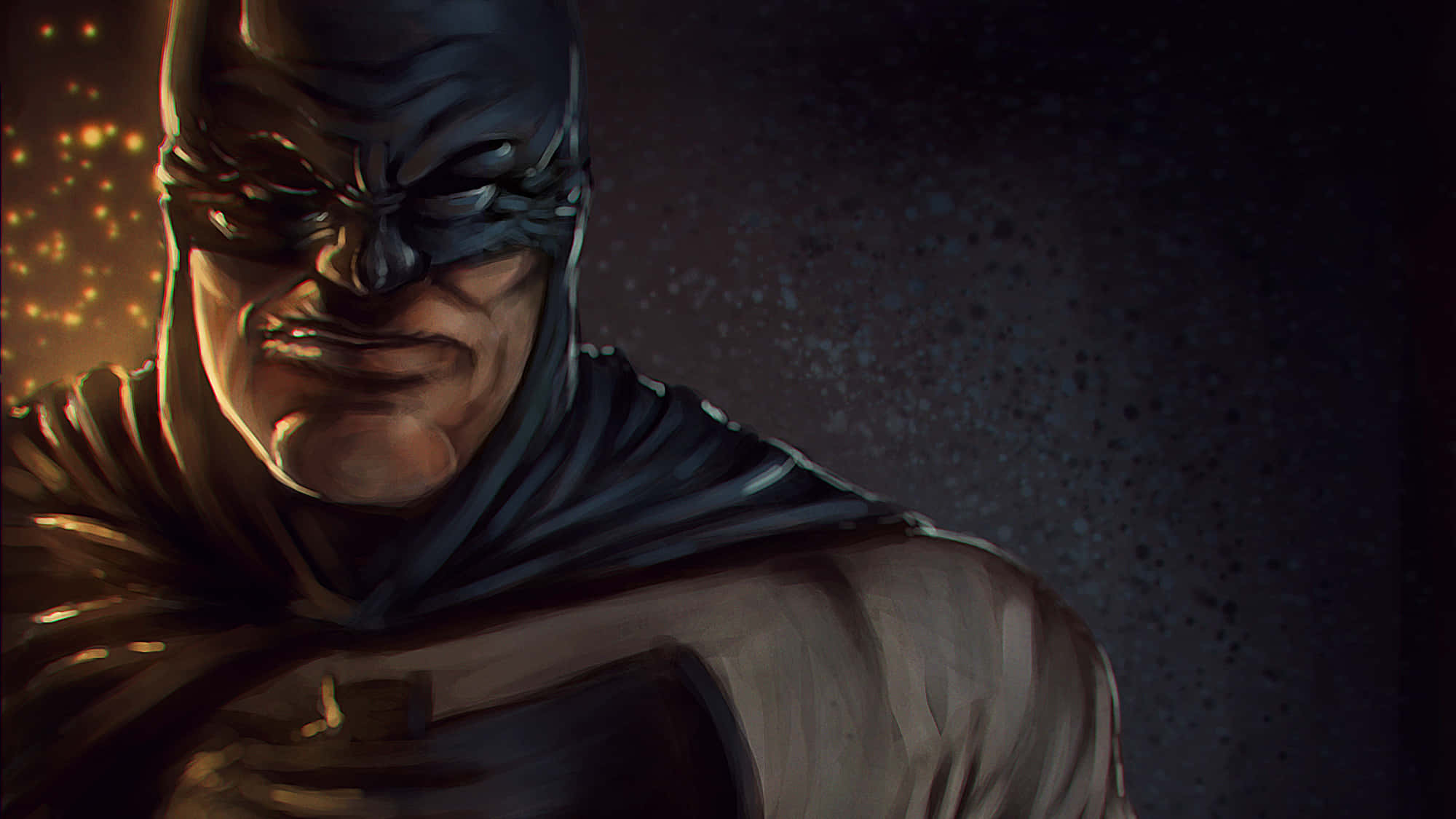 Batman The Dark Knight Returns, golden sparks, dark gritty digital-art portrait, Full HD Desktop Wallpaper