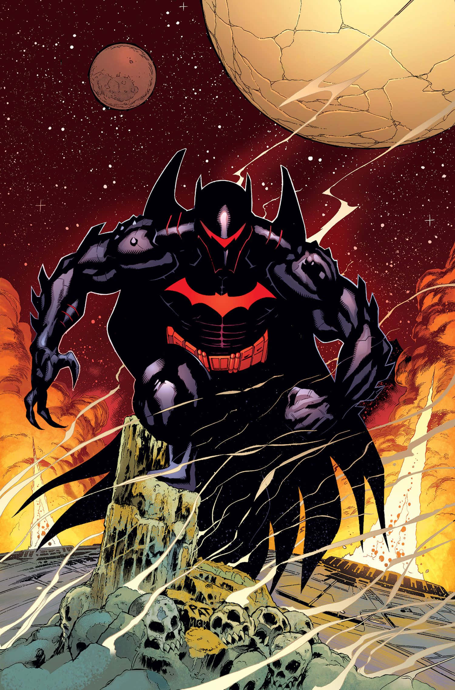 Batman The New 52, cracked moon, red starry sky, Full HD Phone Wallpaper