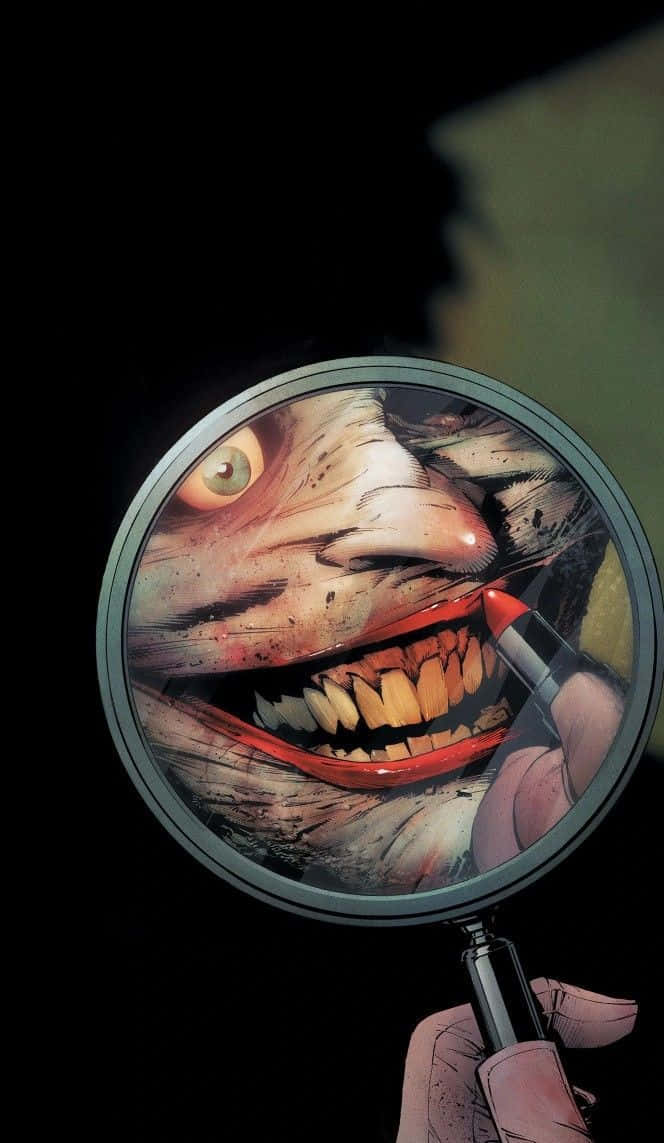 Batman The New 52, magnifying glass, grotesque grinning face, SD Phone Wallpaper