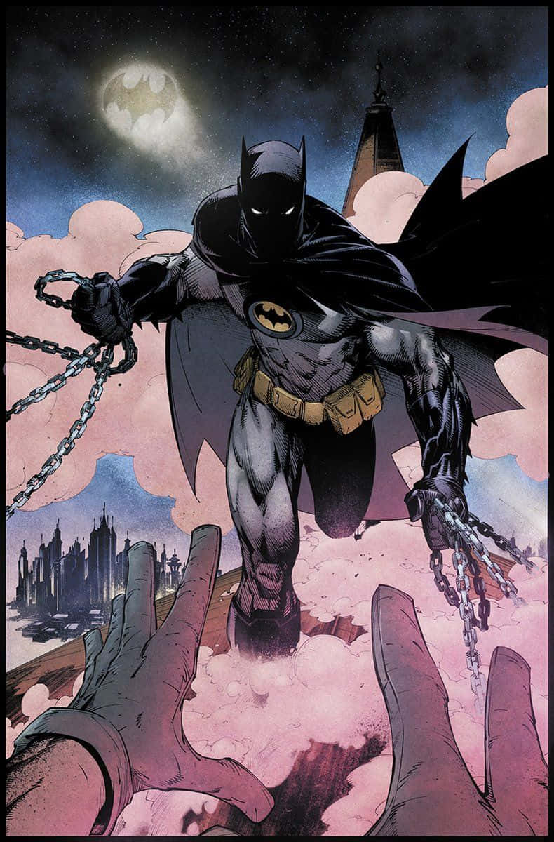 Batman The New 52, bat-shaped moon, crumbling ledge, SD Phone Wallpaper
