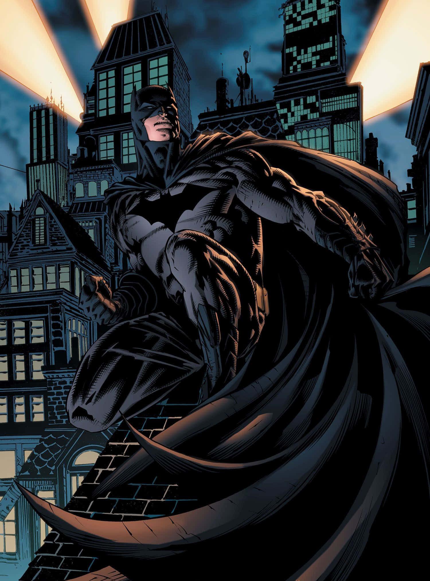 Batman The New 52, twilight cityscape, rooftop, Full HD Phone Wallpaper