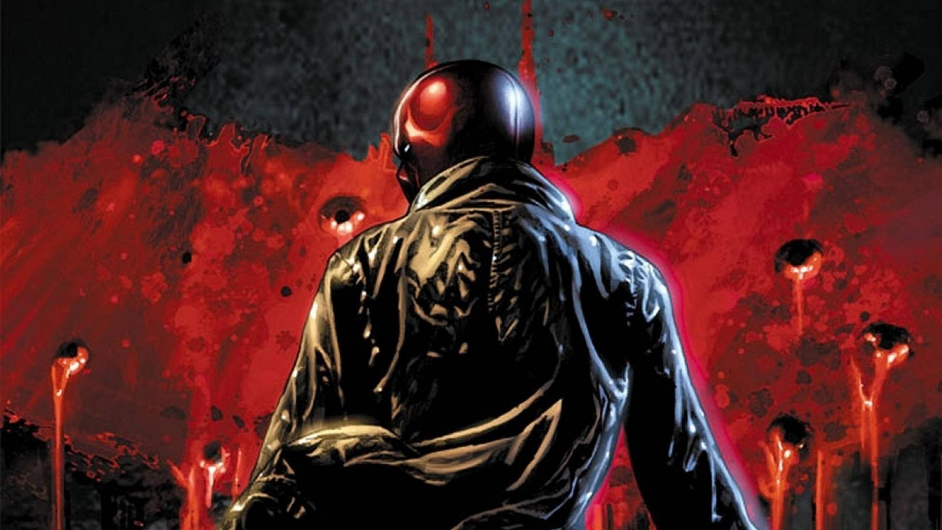 Red Hood, Batman emblem, bloody, Full HD Desktop Wallpaper