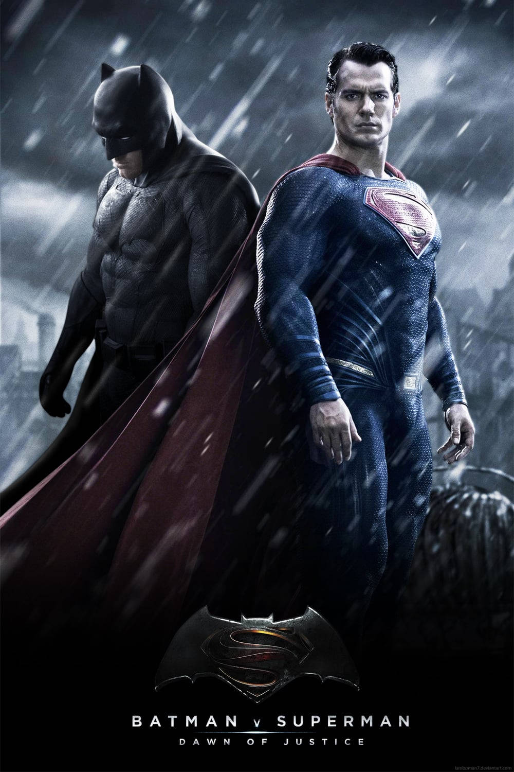 Batman V Superman Dawn Of Justice, rainstorm, dark city backdrop, HD Phone Wallpaper