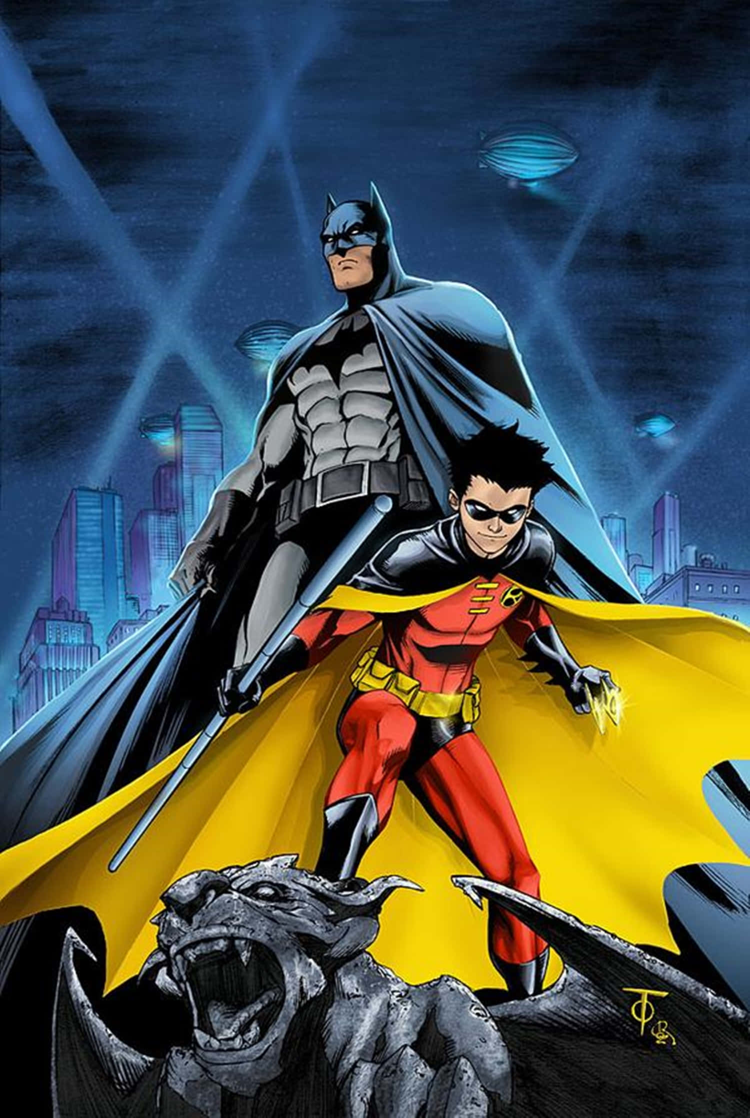 Batman, Robin, stone gargoyle, Full HD Phone Wallpaper