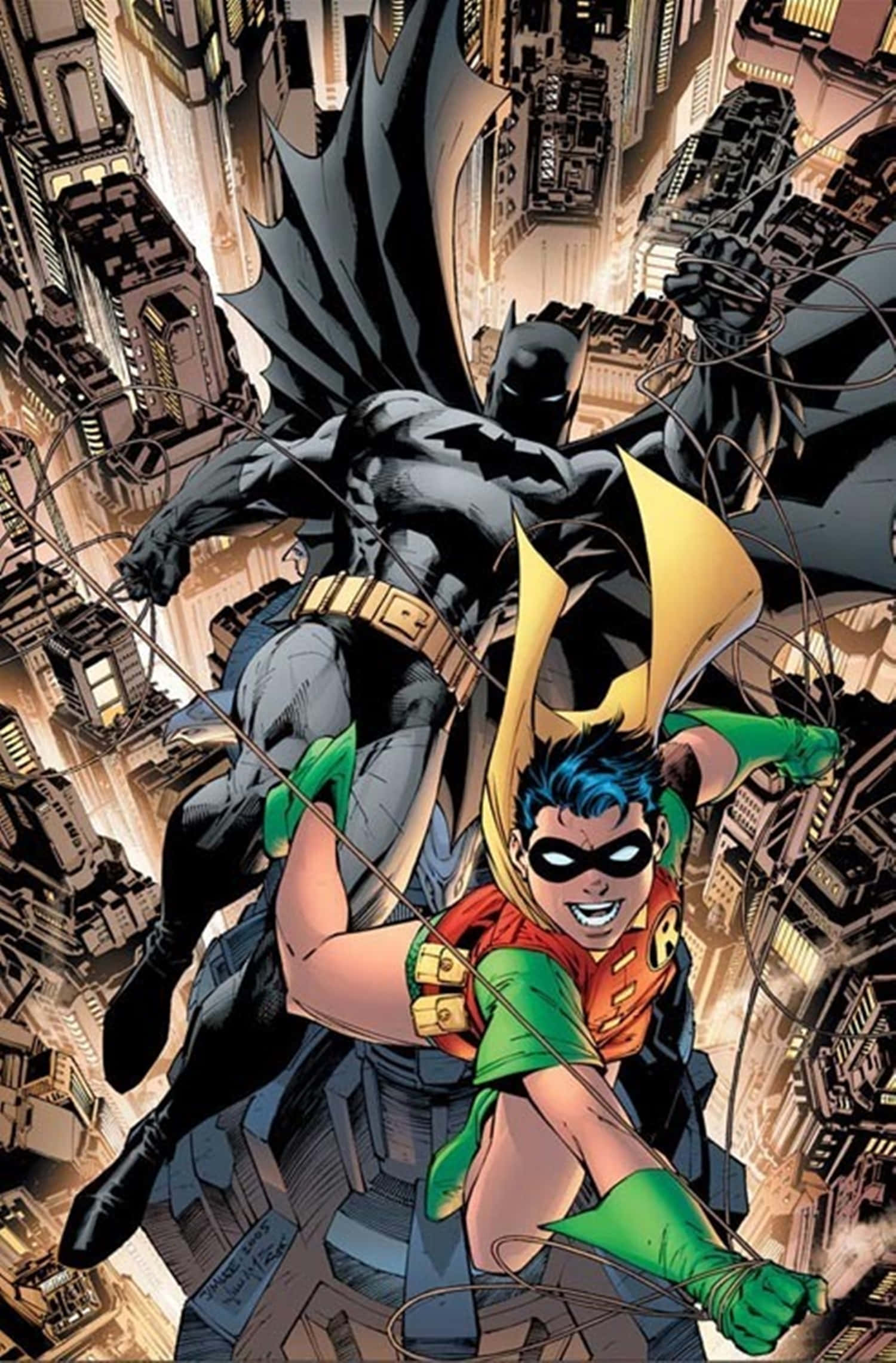 Batman, Robin, cityscape, Full HD Phone Wallpaper