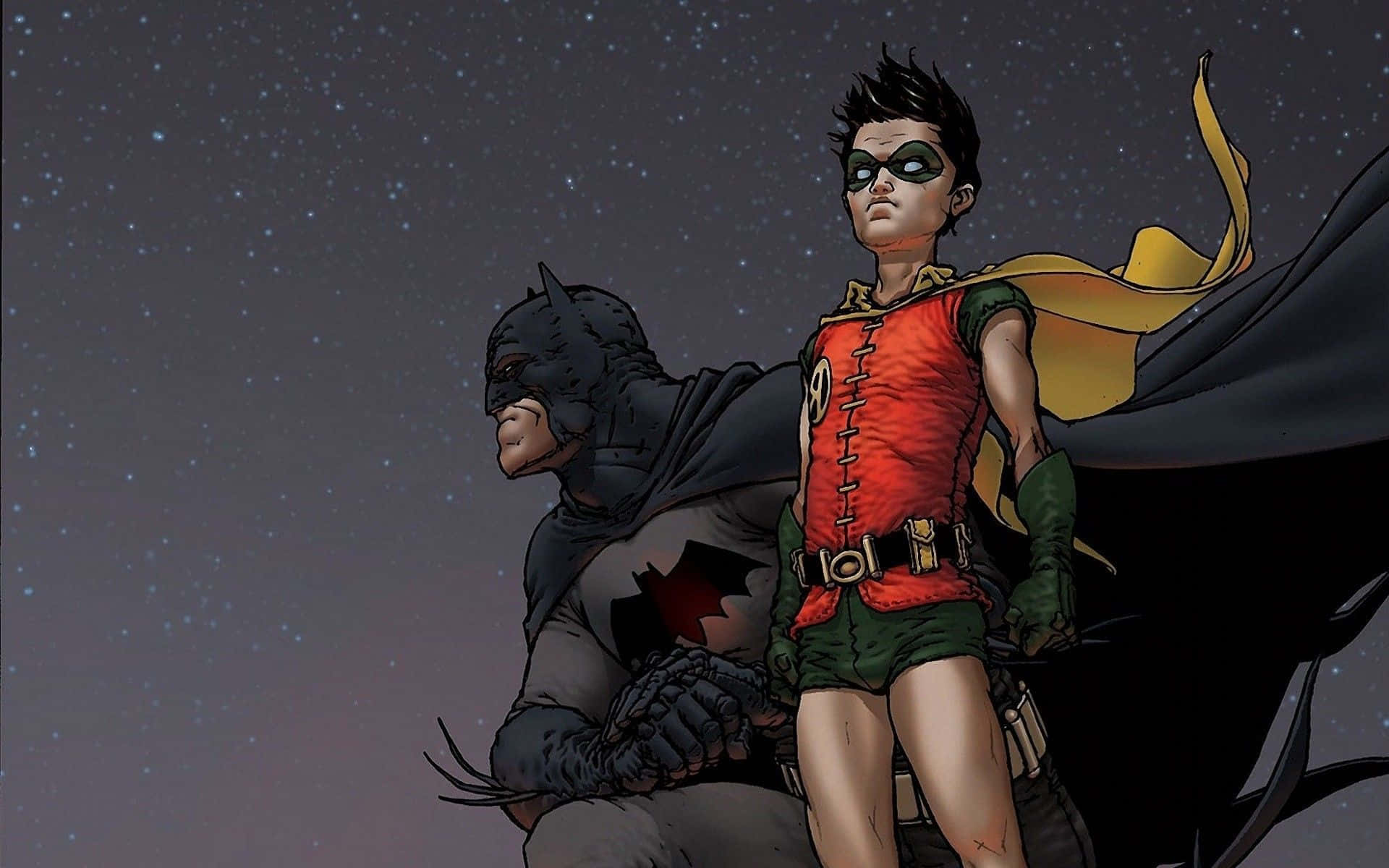 Batman, Robin, starry night sky, Full HD Desktop Wallpaper