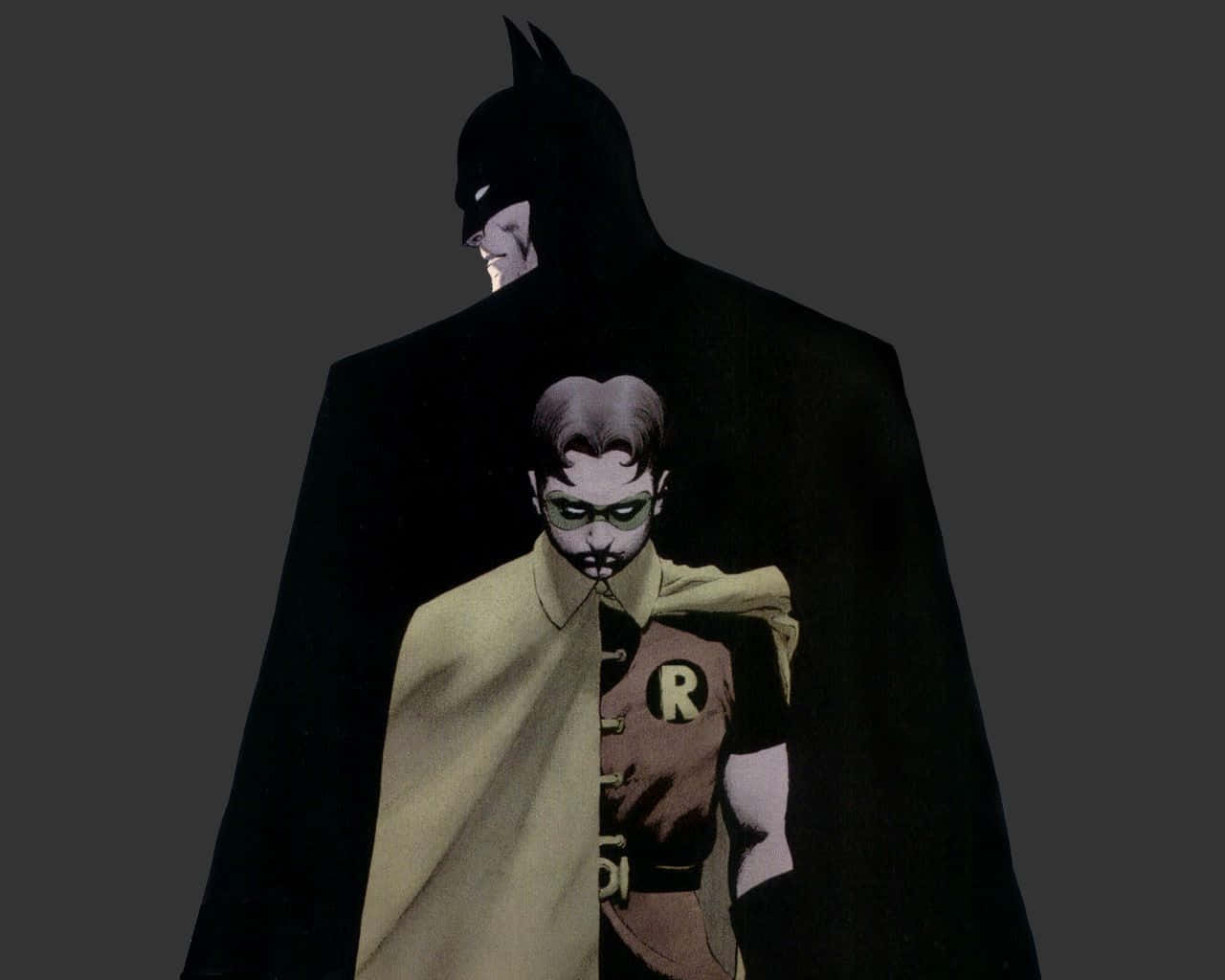 Batman, Robin, dark monochrome comic book illustration, HD Desktop Wallpaper