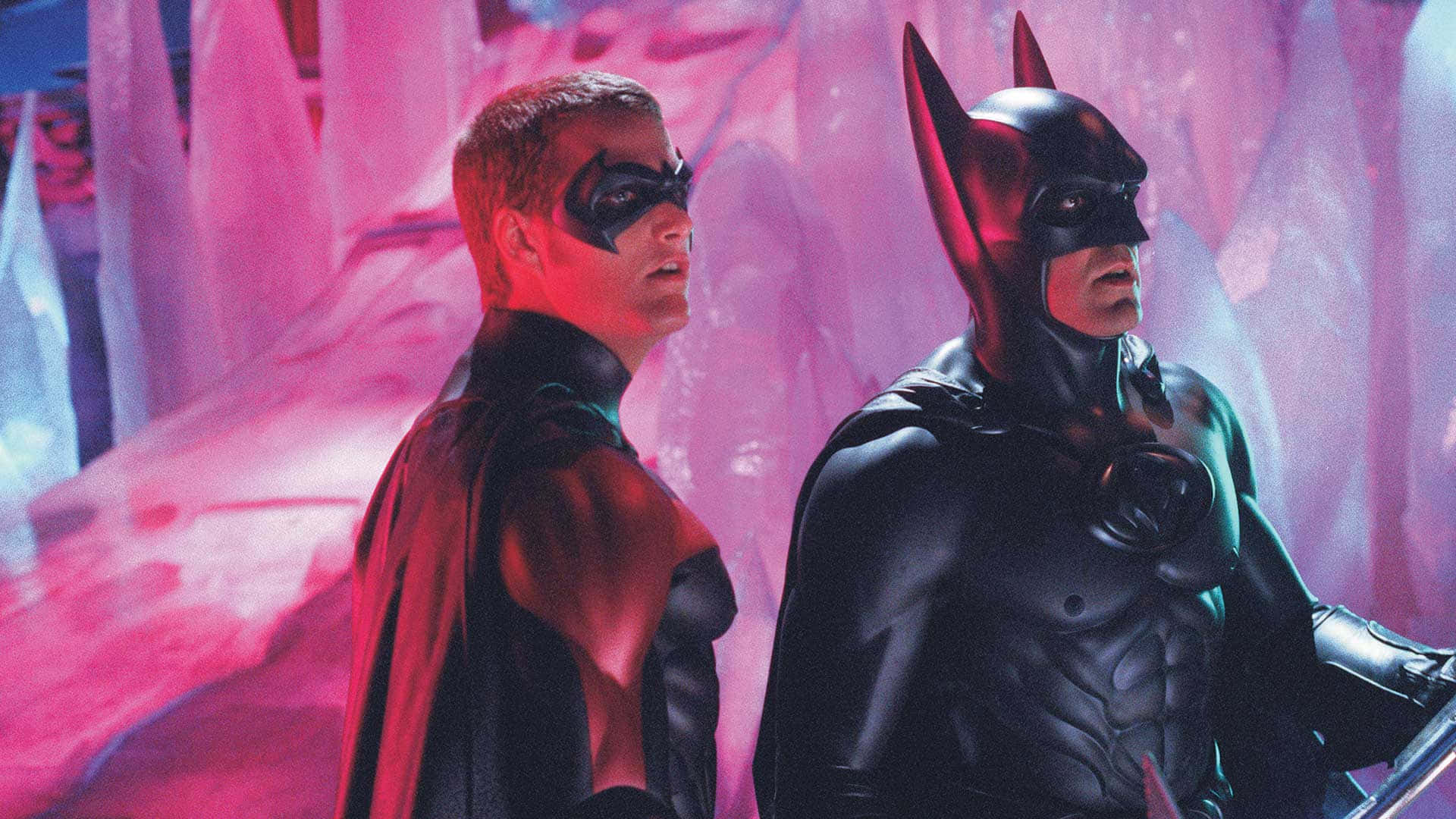 Batman, Robin, glowing pink cavernous lair, Full HD Desktop Wallpaper