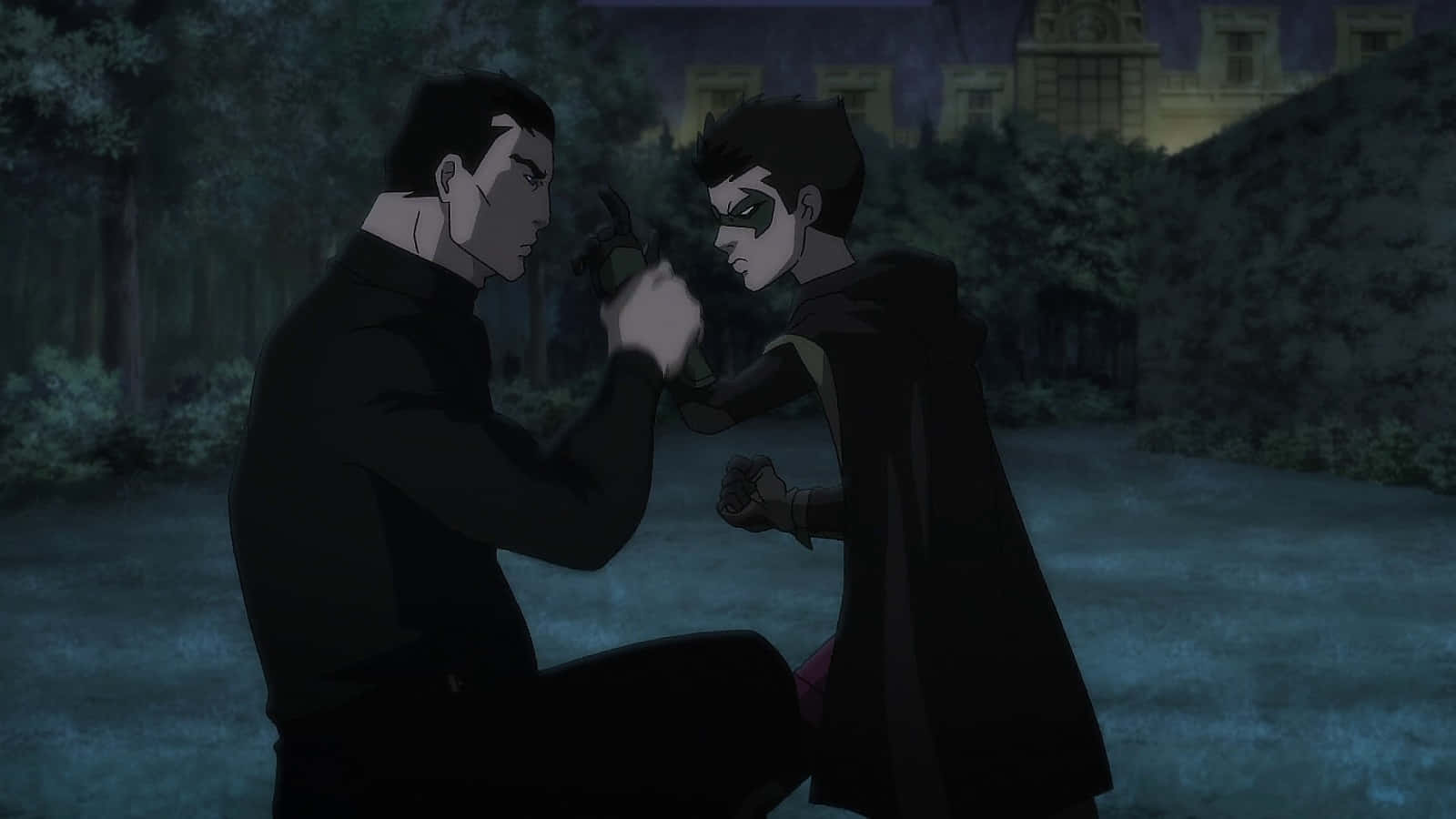Batman, Robin, nighttime standoff, HD Desktop Wallpaper