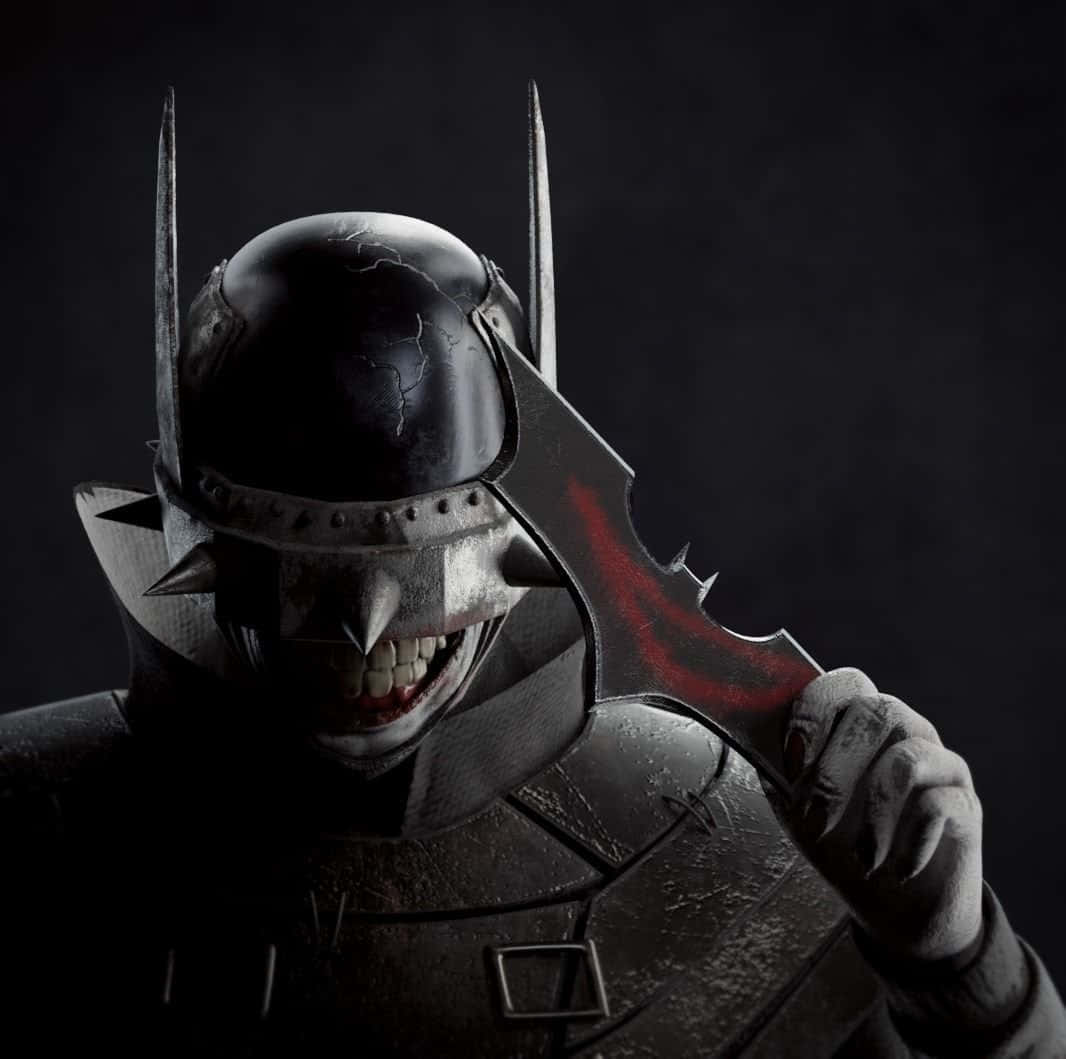 The Batman Who Laughs, spiked helmet, bloodied bat-shaped blade, SD Desktop Wallpaper