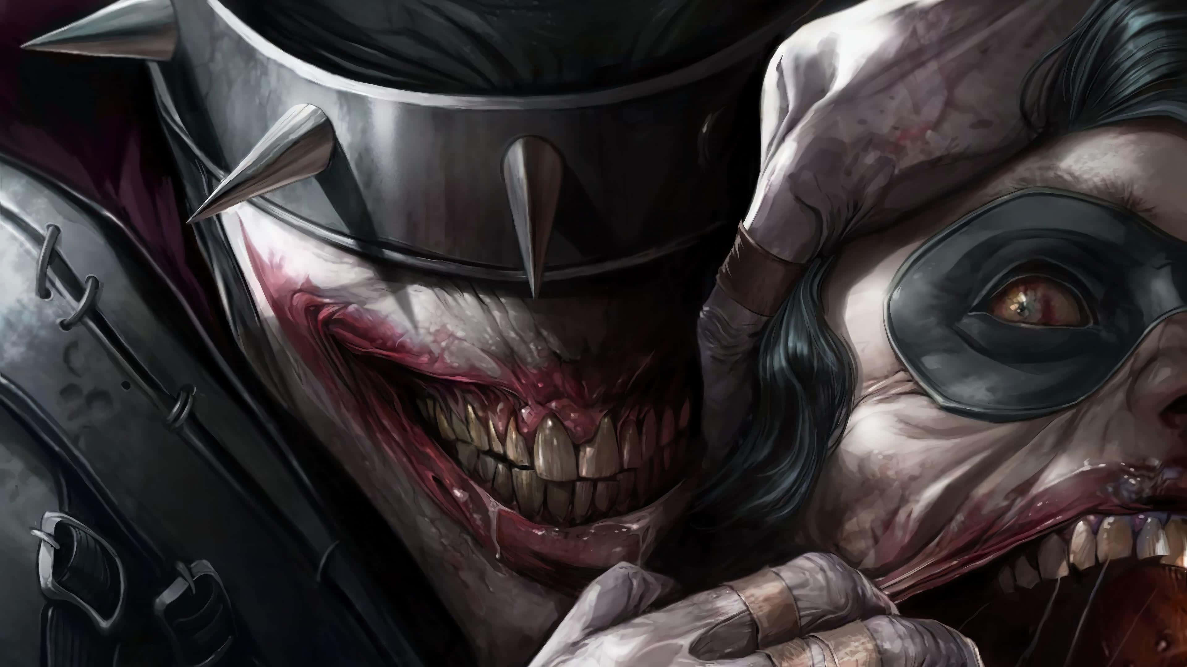 Batman Who Laughs, grotesque masked figures, bloodied teeth, 4K Desktop Wallpaper