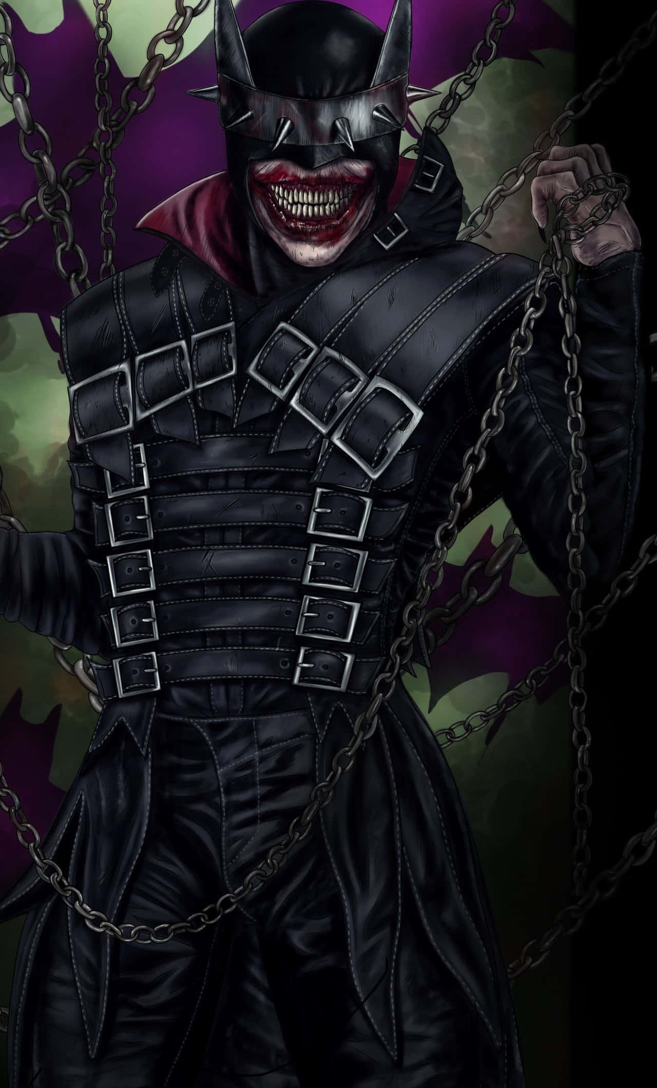 Batman Who Laughs, grotesque smiling face, spiked cowl, Full HD Phone Wallpaper