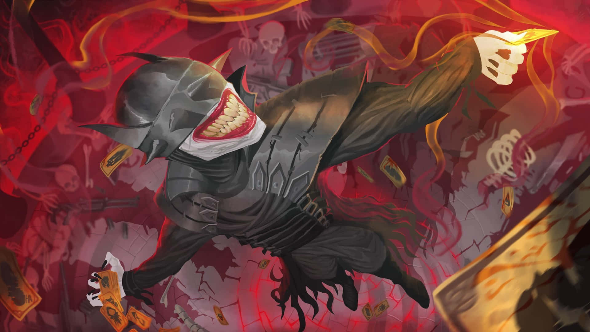 The Batman Who Laughs, skull mask, fiery aura, Full HD Desktop Wallpaper