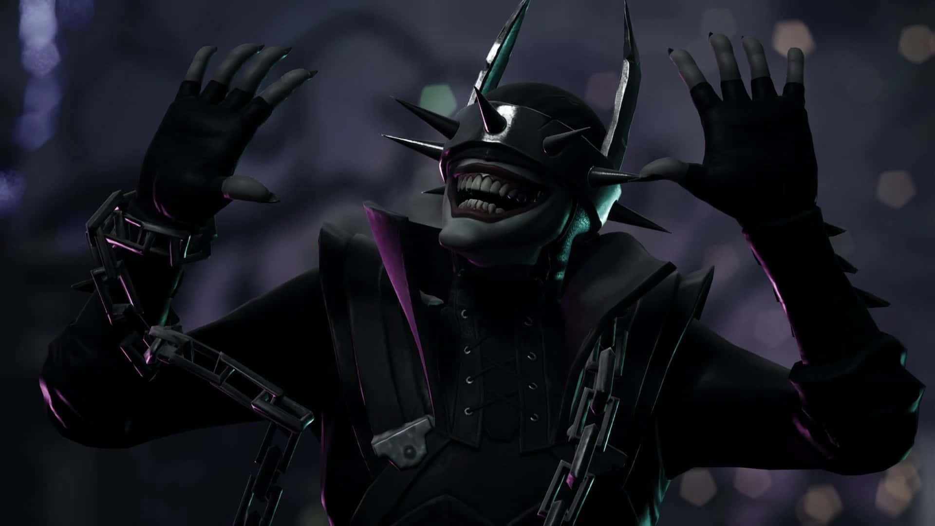 Batman Who Laughs, spiked helmet, glowing purple accents, Full HD Desktop Wallpaper