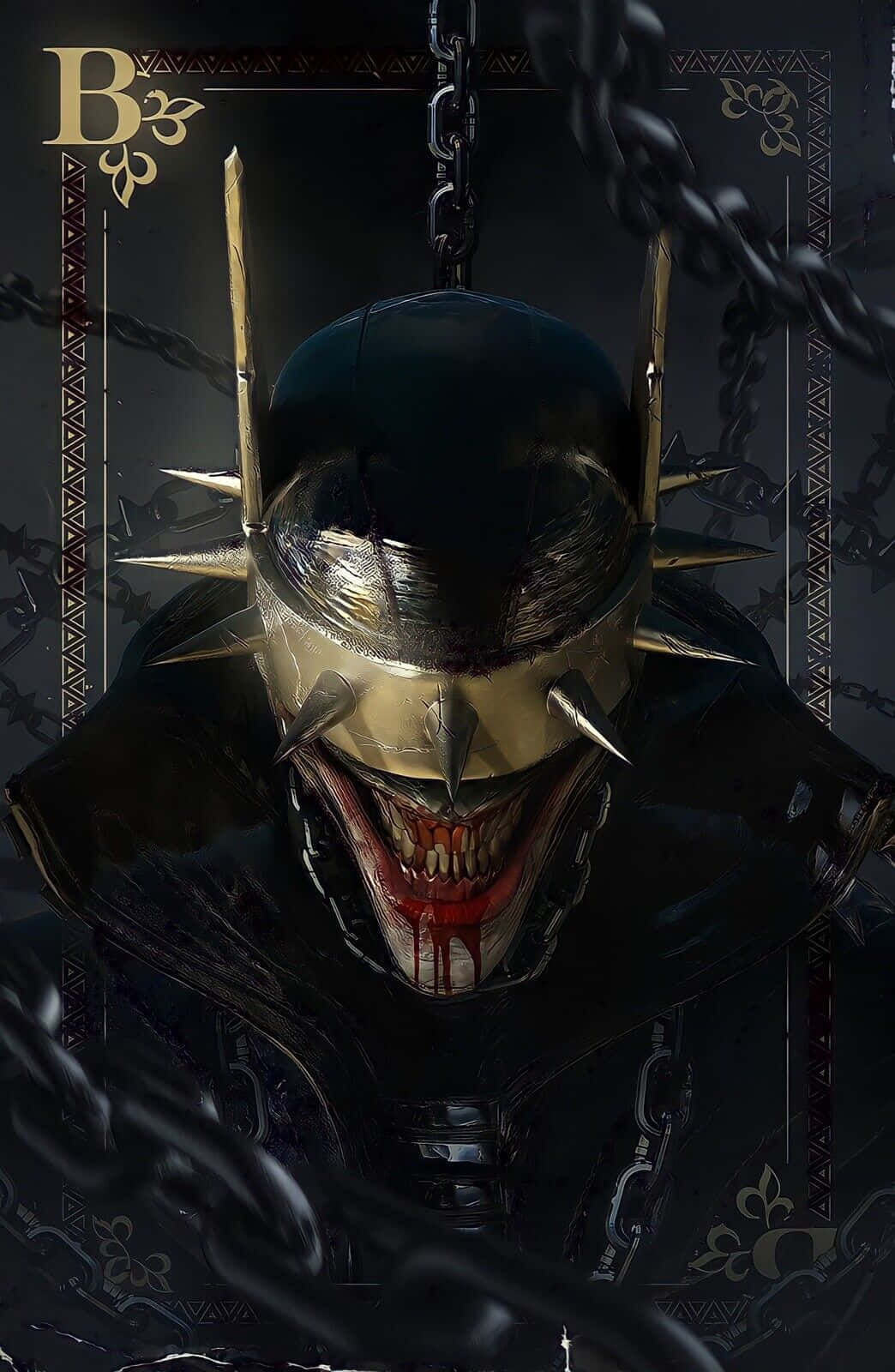 Batman Who Laughs, spiked golden helmet, bloodied grin, HD Phone Wallpaper