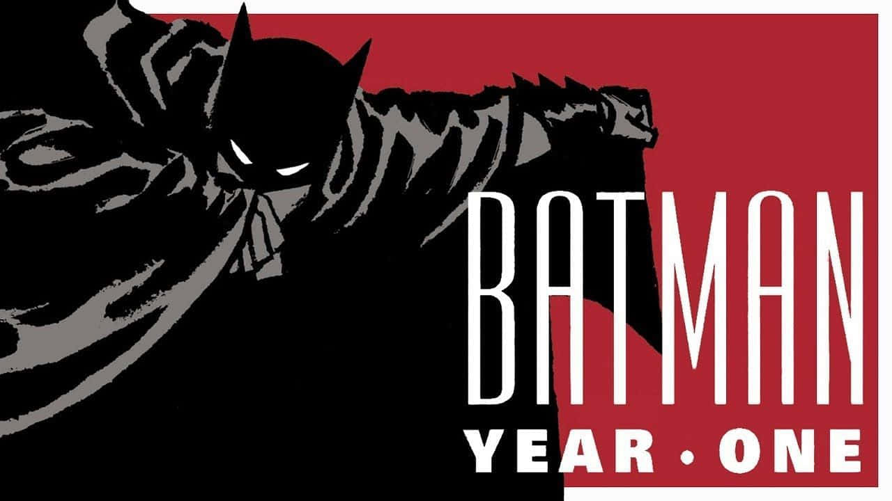Batman Year One, black and gray silhouette, bold red background, HD Desktop Wallpaper