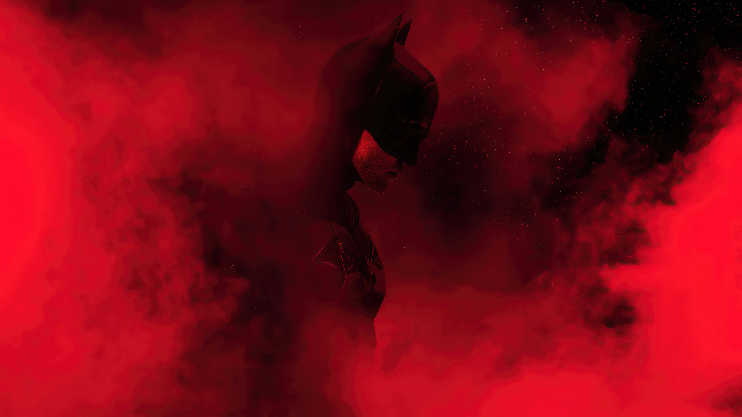 Batman, crimson smoke, starry night sky, 2K Desktop Wallpaper