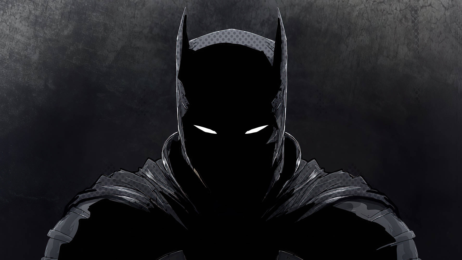 Batman, glowing white eyes, textured dark gray background, Full HD Desktop Wallpaper