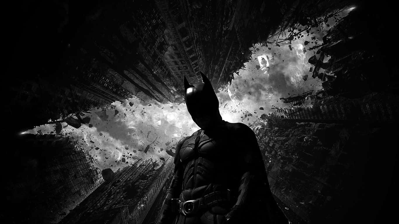 Batman, silhouette, shattered cityscape, HD Desktop Wallpaper