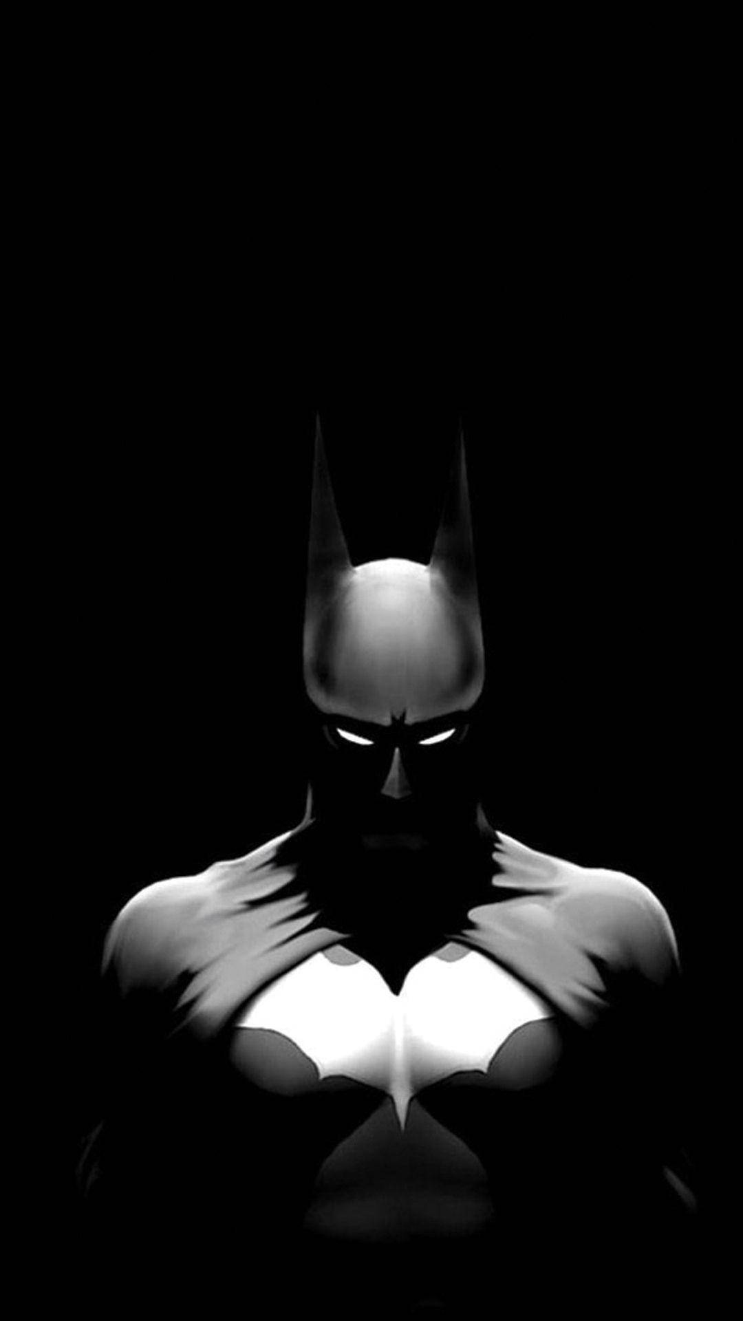 Dark Android Batman, glowing eyes, illuminated chest emblem, Full HD Phone Wallpaper