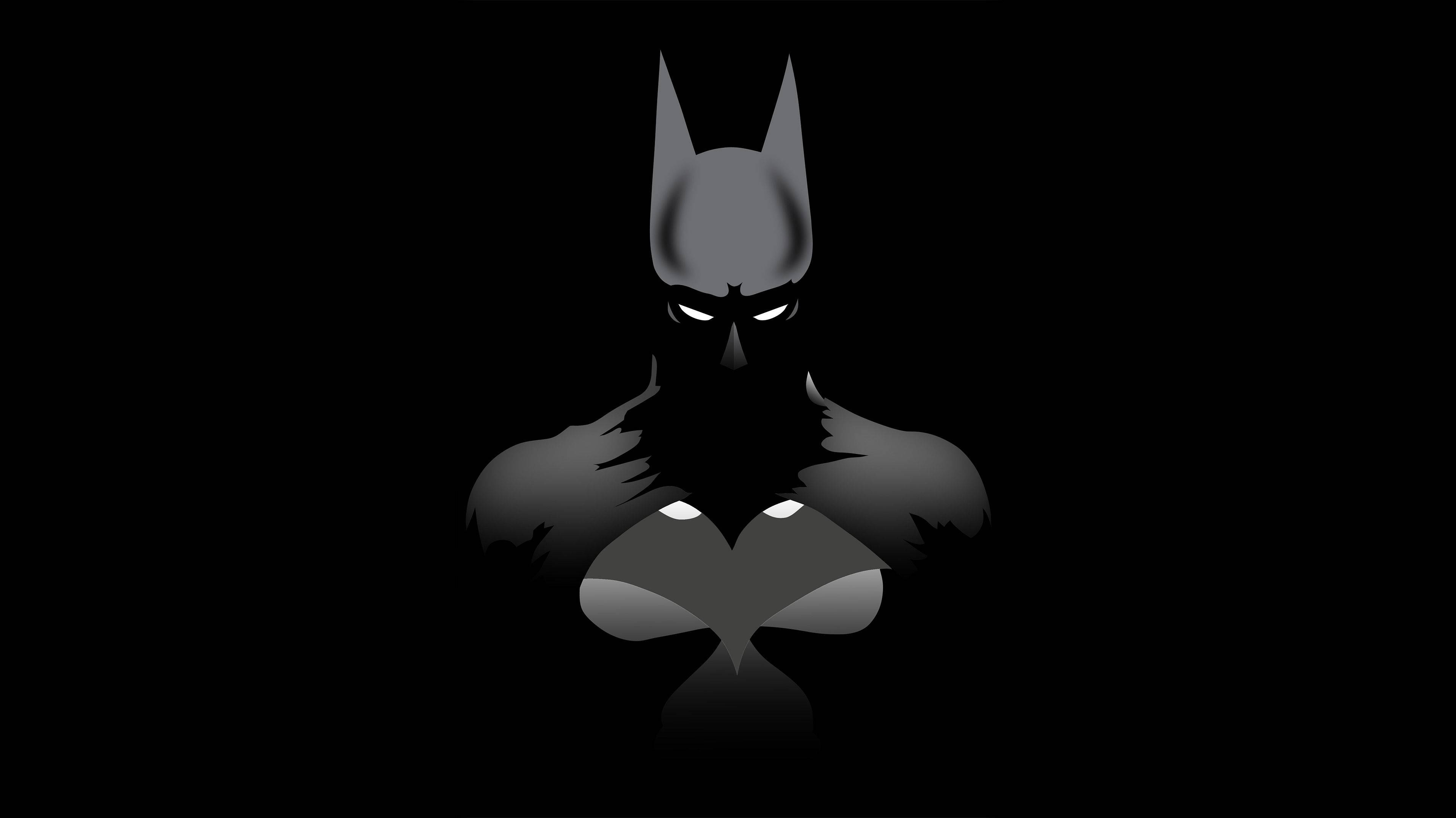 Batman, grayscale silhouette, glowing eyes, 4K Desktop Wallpaper