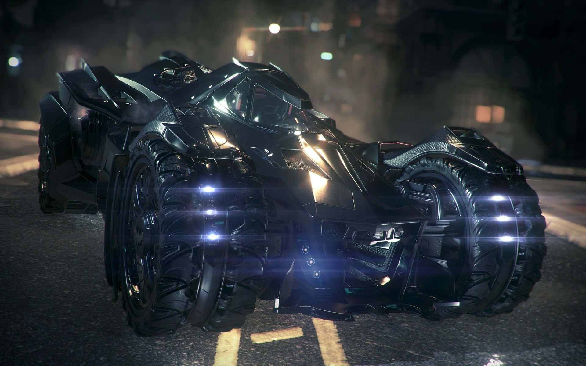 Batmobile, black, glowing headlights, Full HD Desktop Wallpaper