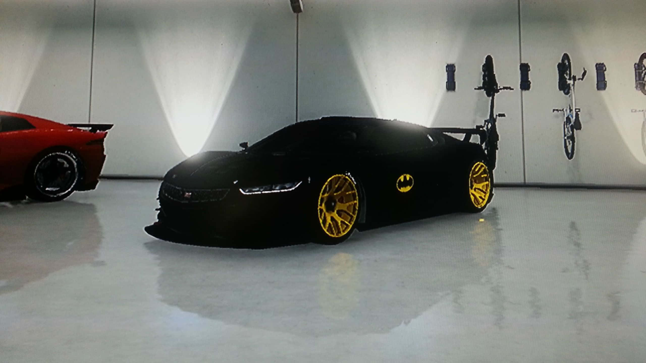 Batmobile, black, gold rims, 2K Desktop Wallpaper