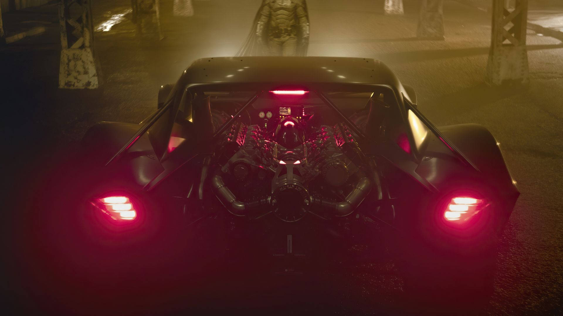 Batmobile, pink backlights, glowing red taillights, Full HD Desktop Wallpaper