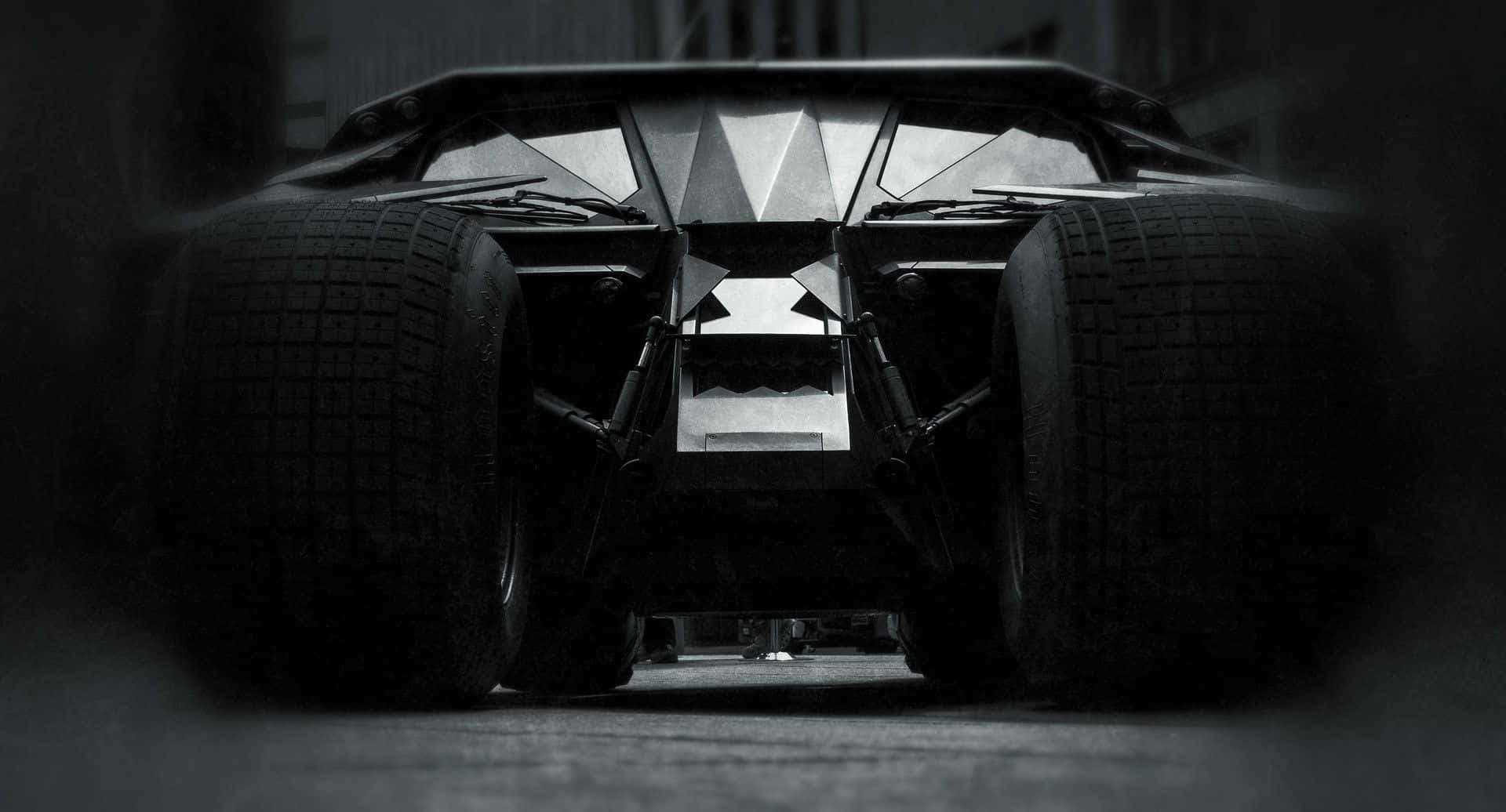 Batmobile, black and white shot, low-angle, Full HD Desktop Wallpaper